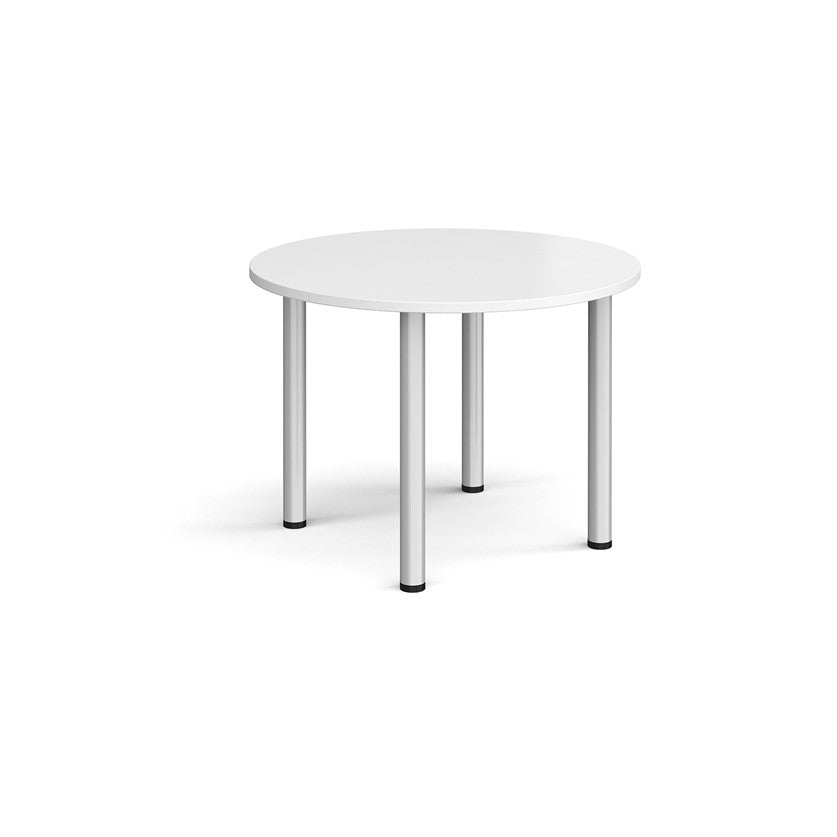 Circular chrome radial leg meeting table 600mm- White