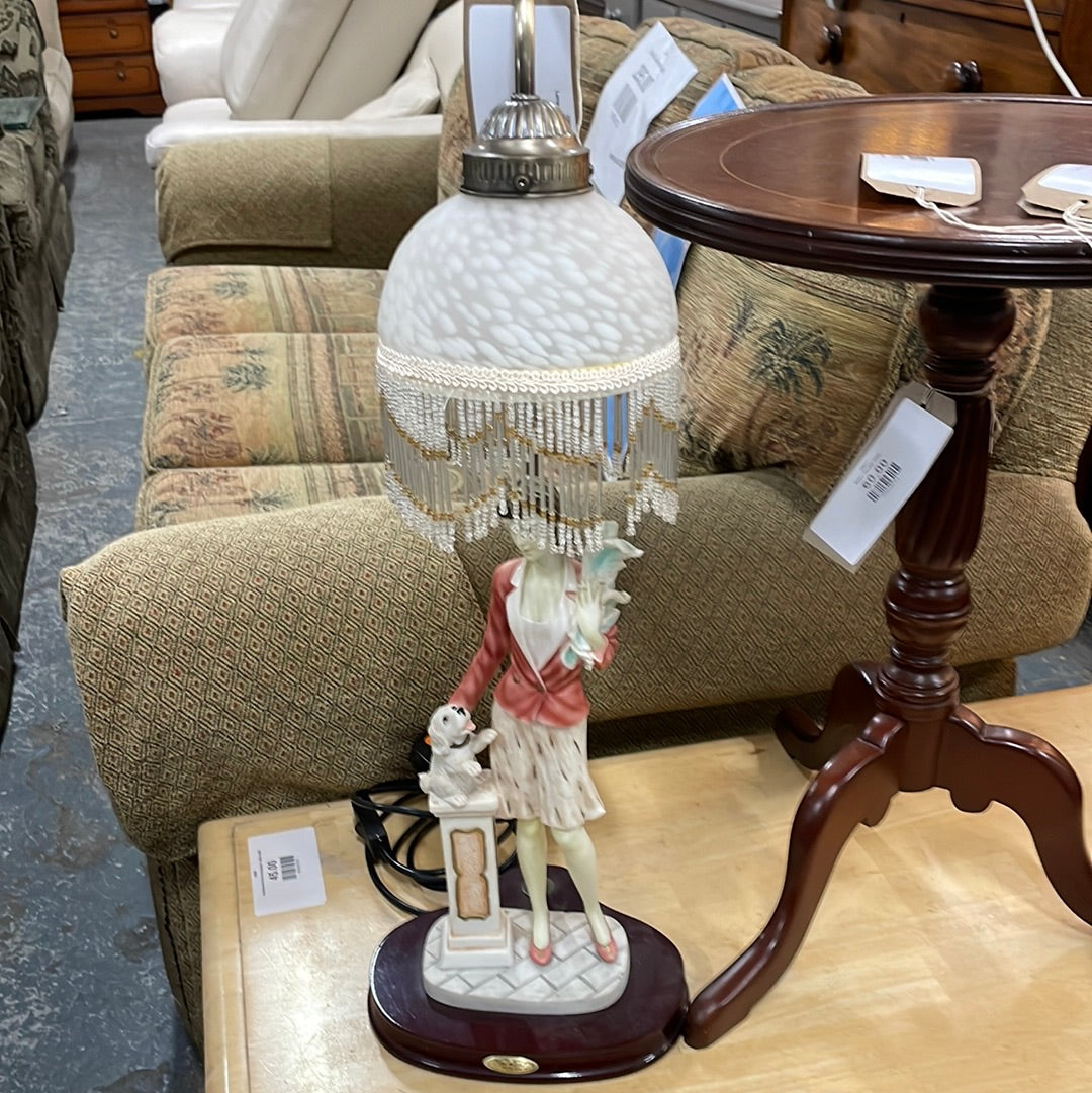 Lamp with lady and dog