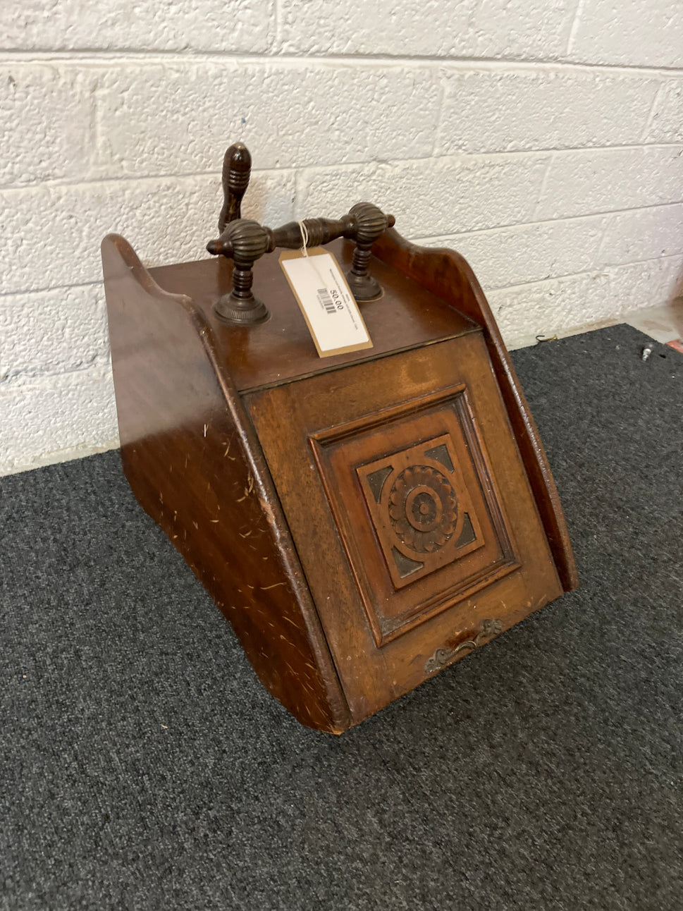 Mahogany coal fireside storage unit with shovel 1325