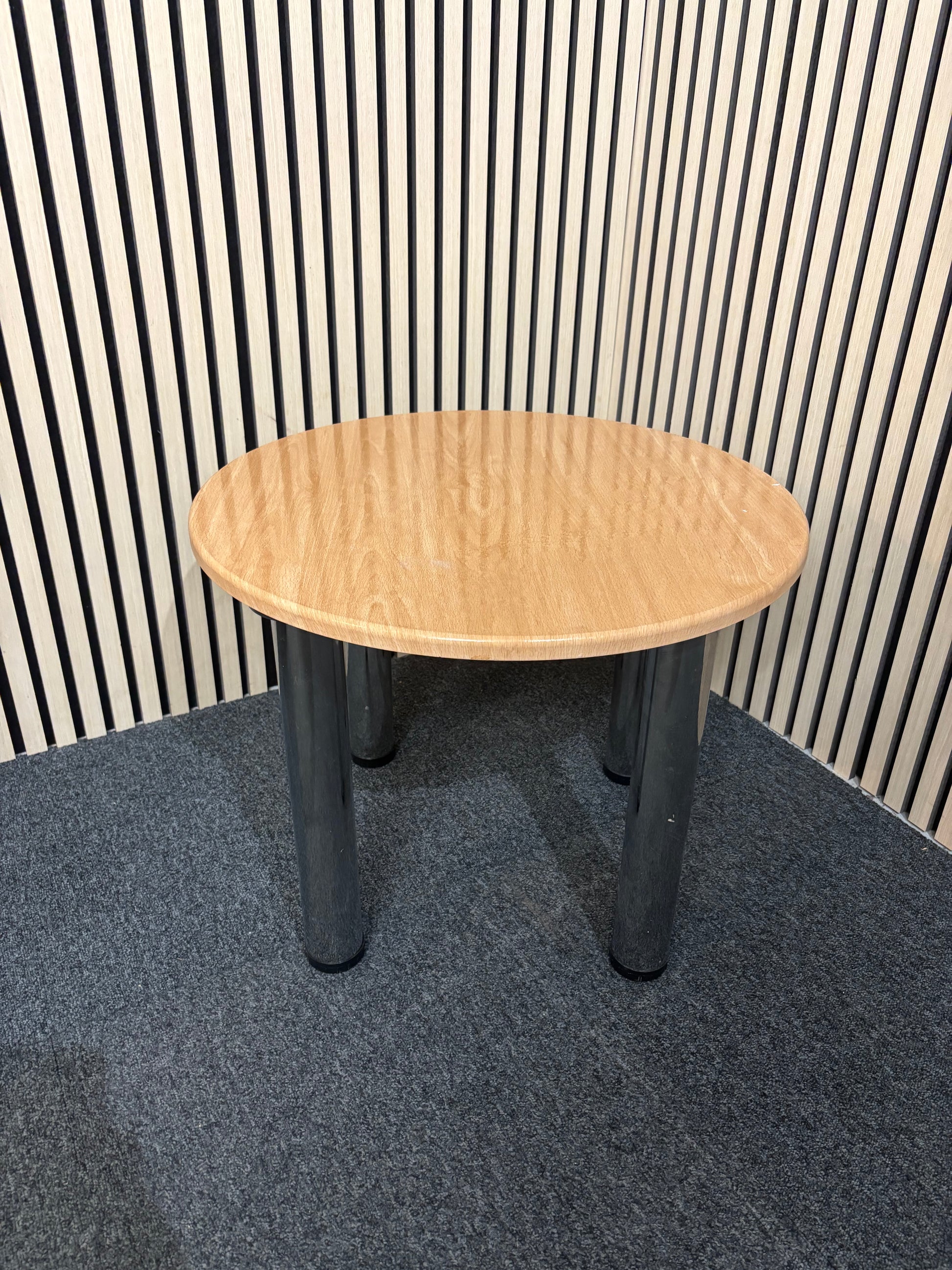 LIQUIDATED beech laminate coffee table with chrome screw in legs for easy storage