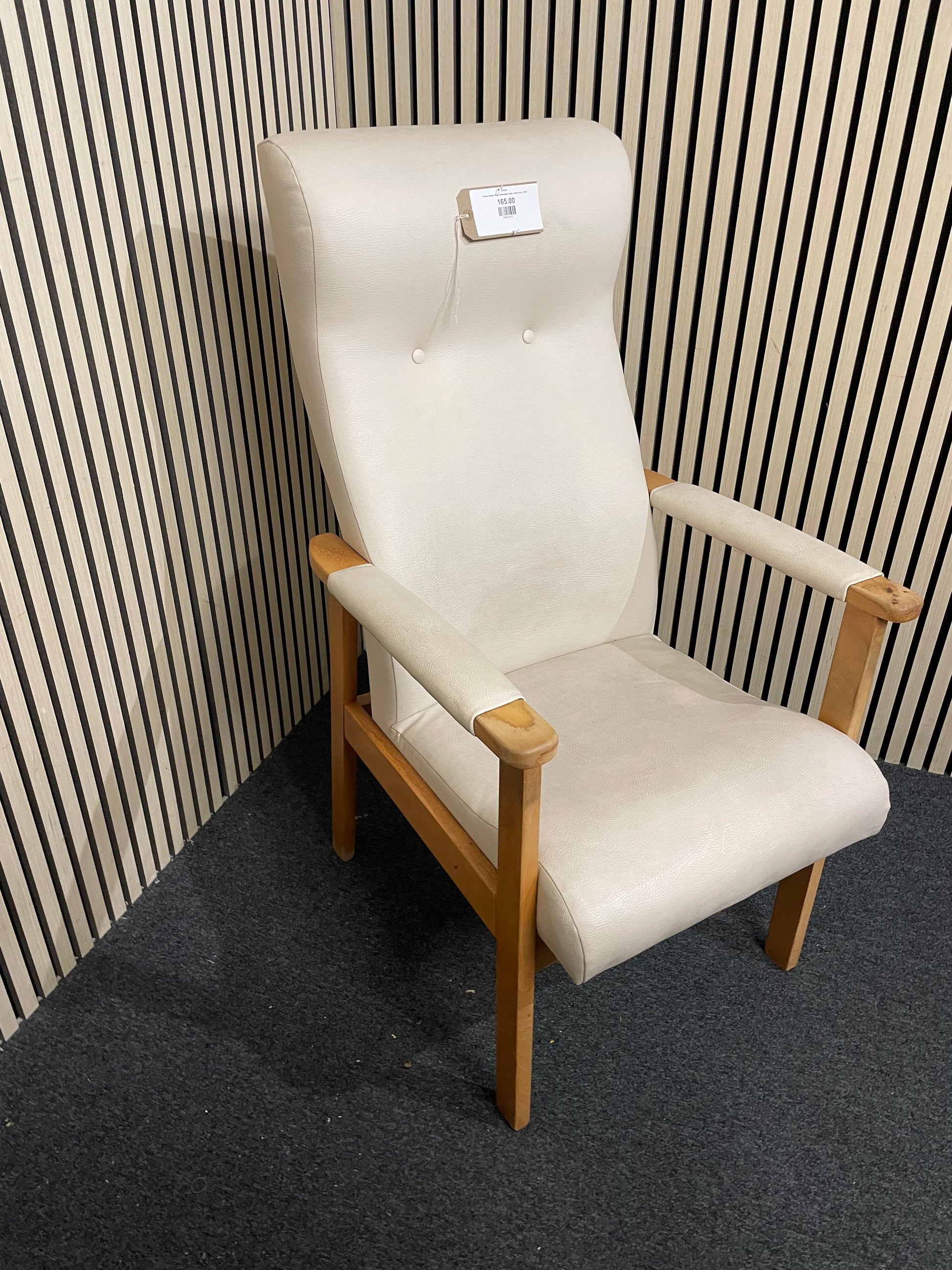 Cream leather high orthopedic chair, solid arms 2425