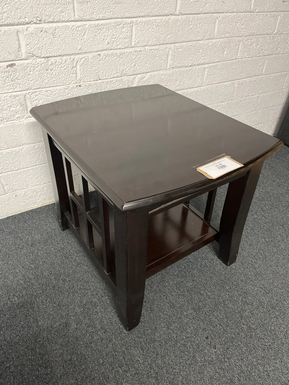 Solid low dark wood stained lamp table with drawers (H 58 x W 71 x D 51 cm) 2225