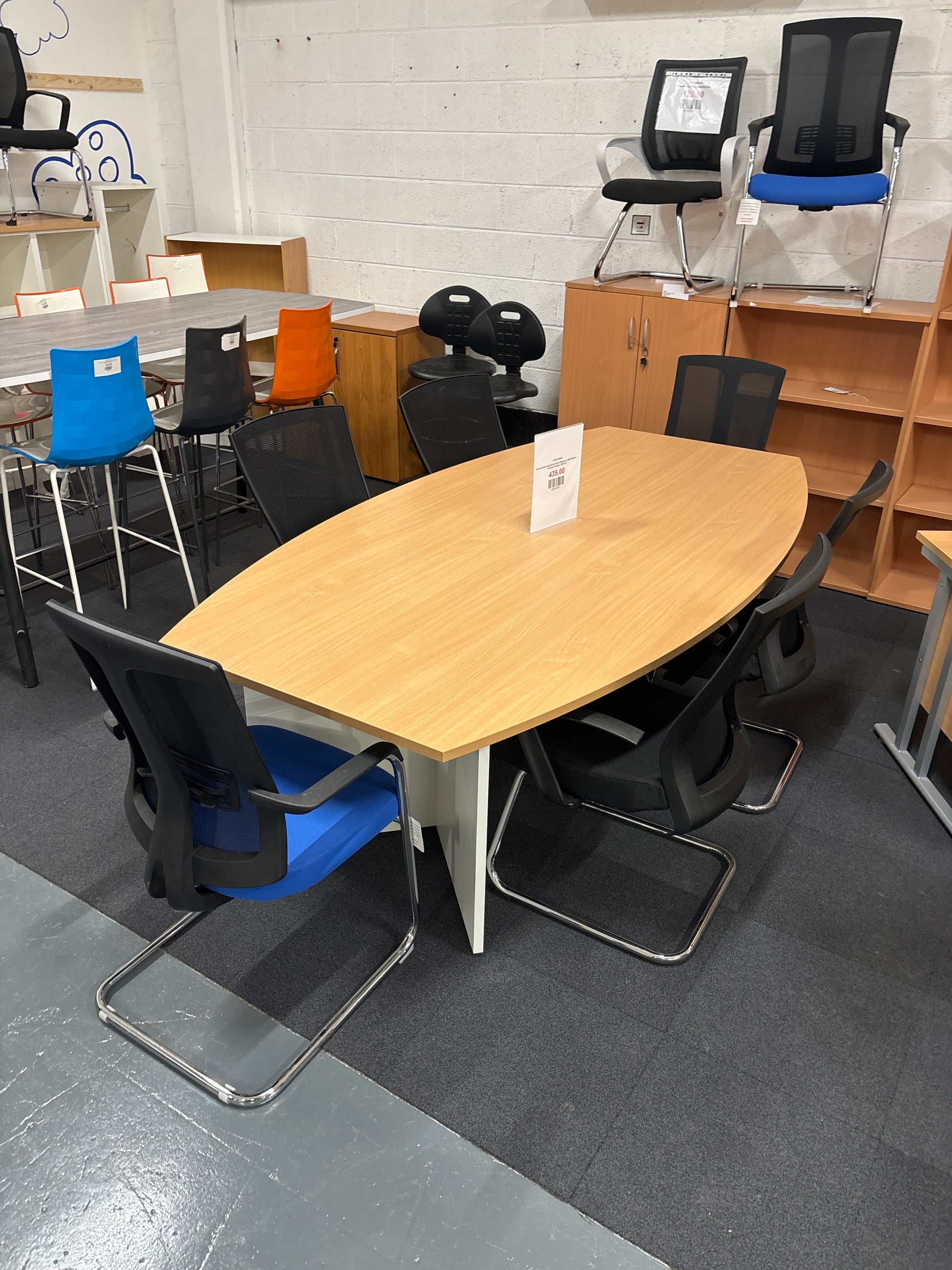 Barrel shape boardroom table 2400mm x 800 / 1300mm