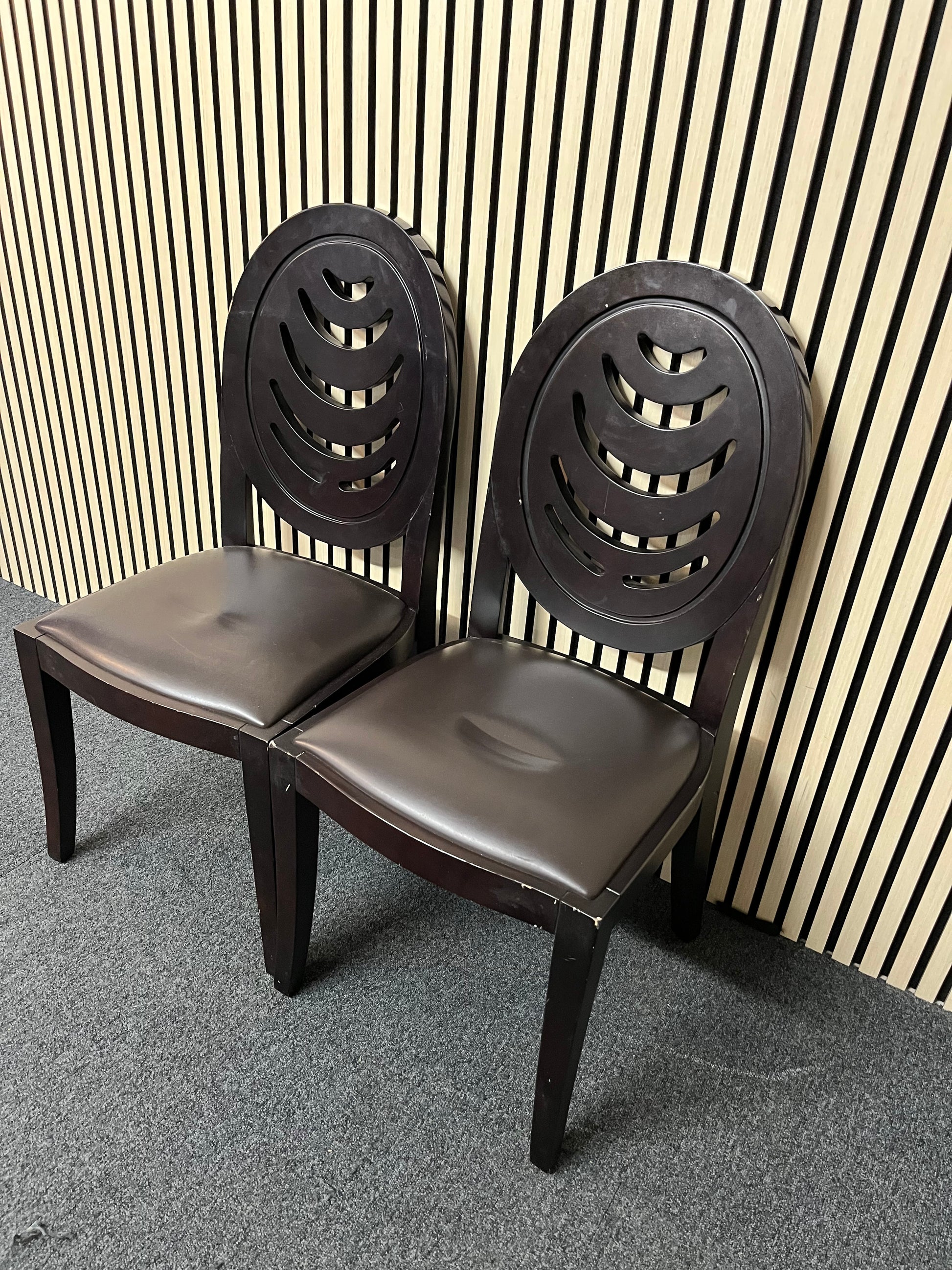 Black wood framed dining chair with black leather seat 2325