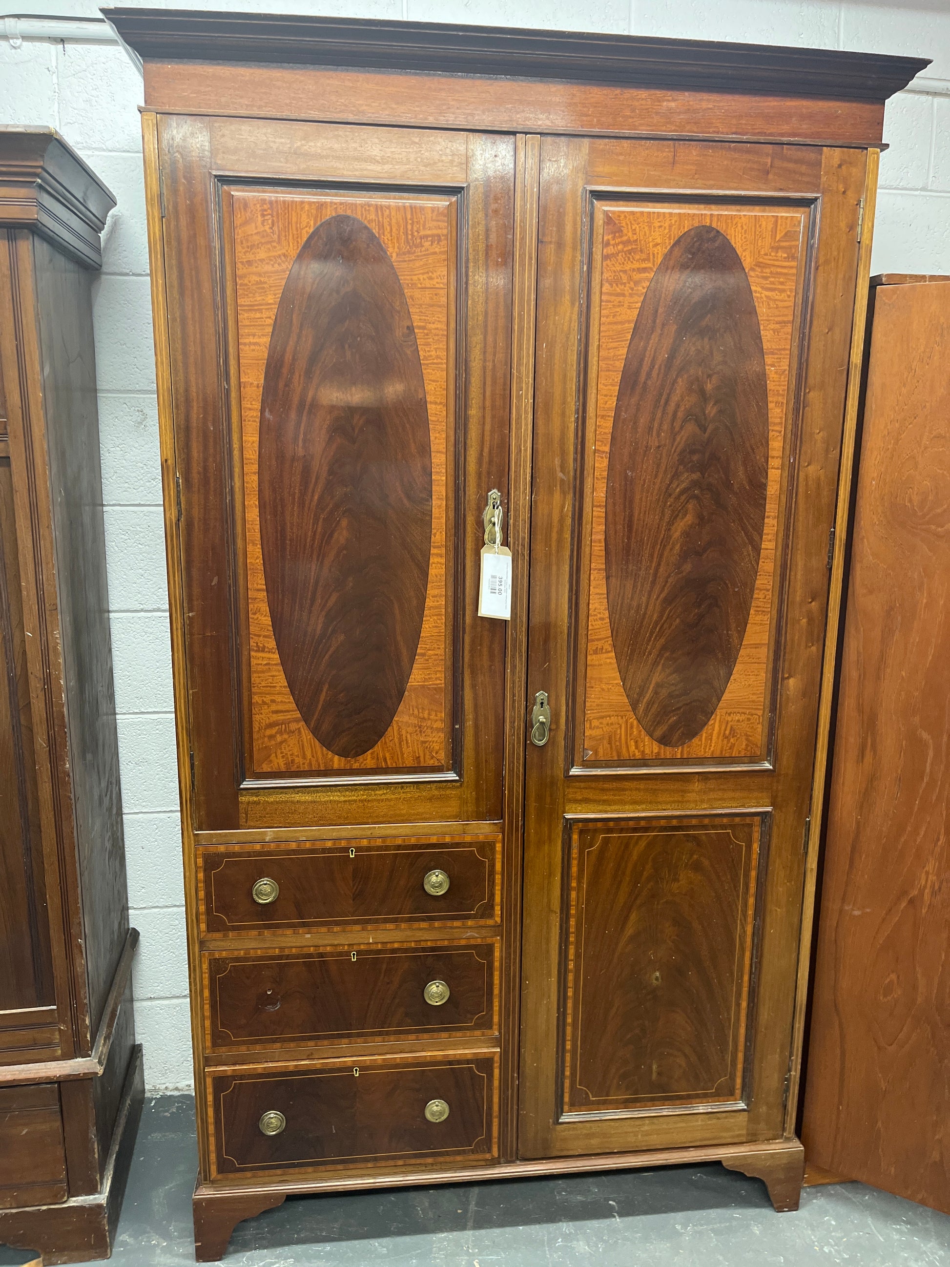 Antique Edwardian 2 door 3 drawer mahogany inlaid wardrobe 3225