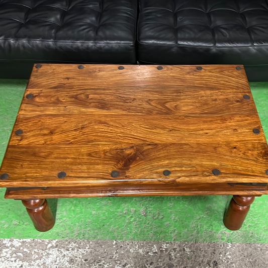 Solid teak stained low rectangular coffee table