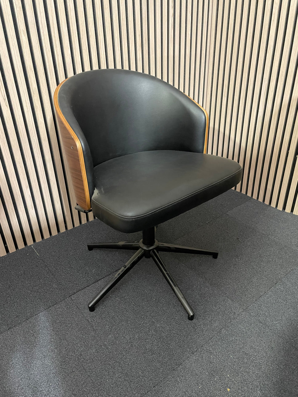 Kyoto Swivel Chair - Oak Shell with Black PU Seat, Chrome Base