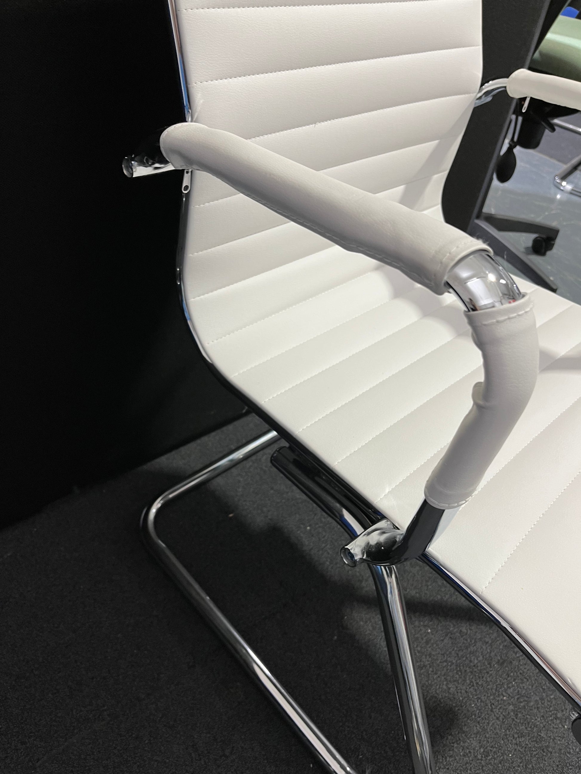 Cream leather chrome framed cantilever meeting chair