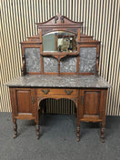 Victorian style wood washstand with marble top and mirror splashback (H 165 x W 123 x D 61 cm) 44570