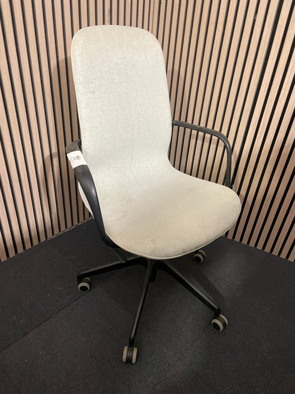 Ikea Style Cream Fabric Swivel Chair- black and white frame