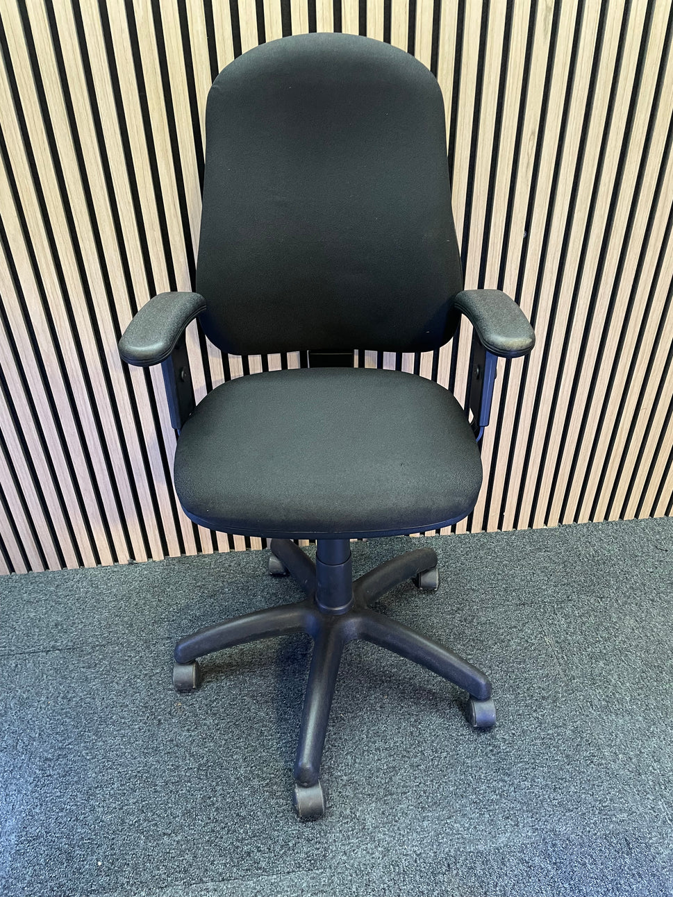 Black Second Hand Vantage Swivel chair with height adjustable arms- various condition