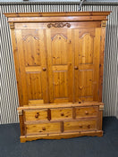 Large solid pine wardrobe featuring three doors and five drawers (207cm high 150 wide 57 deep ) 44612
