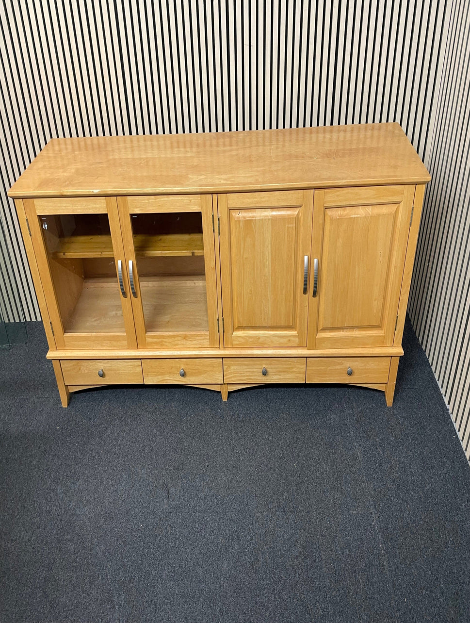 Solid beech 4 door low long sideboard unit with base drawers( L x 195 W x 45 H x 78 cm) 3325