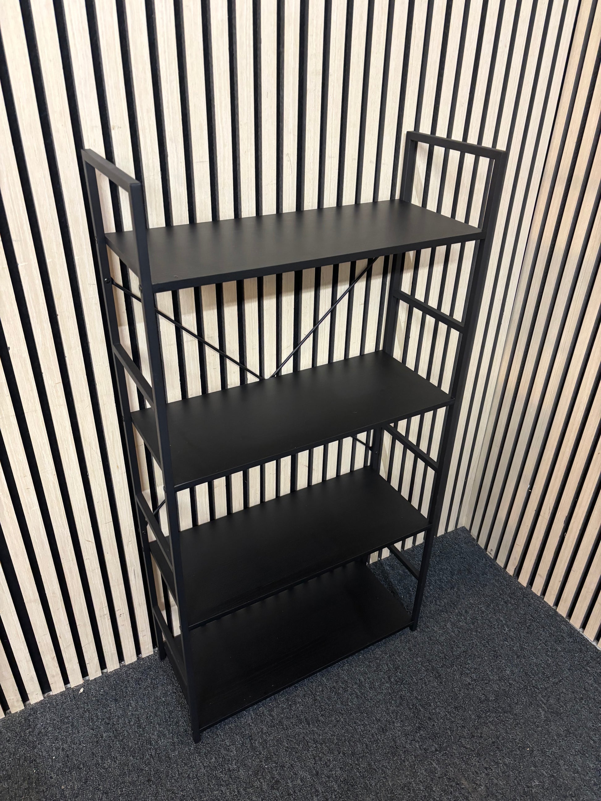 Tiered black metal open shelf unit 43610