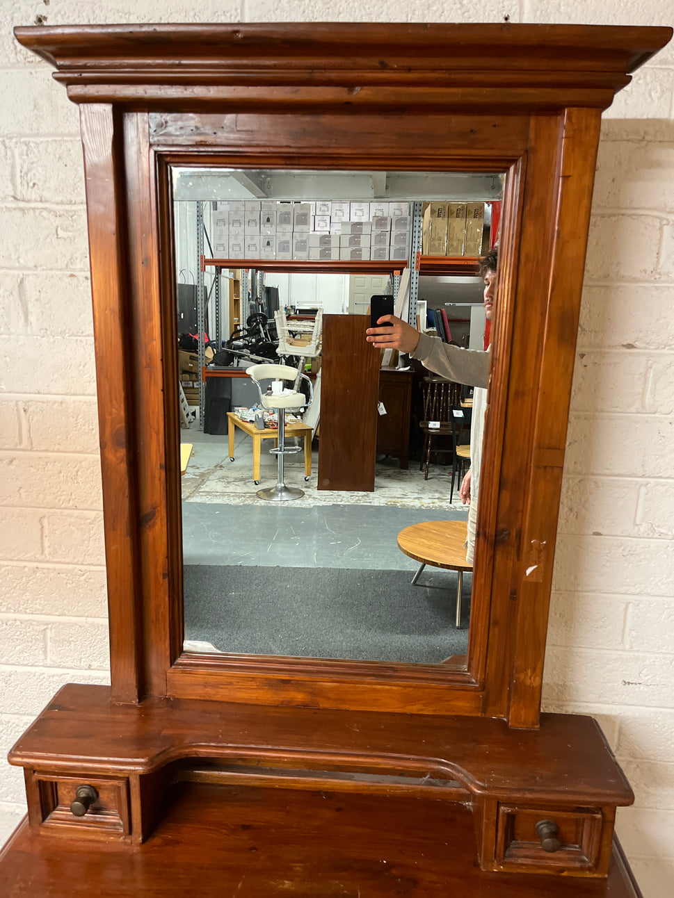 Solid stained pine mirrored hall stand with 3 drawers ( H 194 x W 100 x D 43 cm) 1325