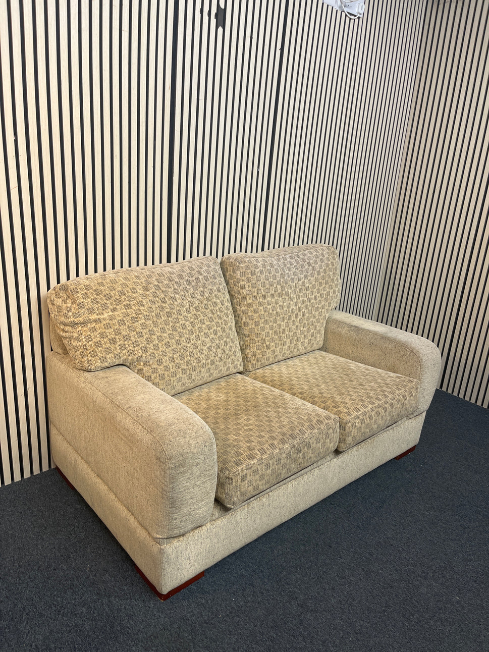 2 seater light brown fabric high back sofa 1226