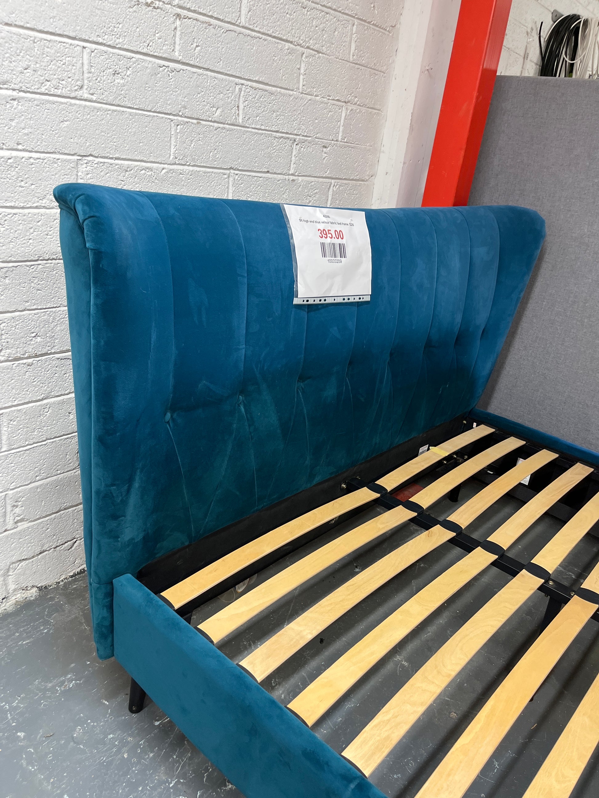 5ft high end blue velour fabric bed frame 1226