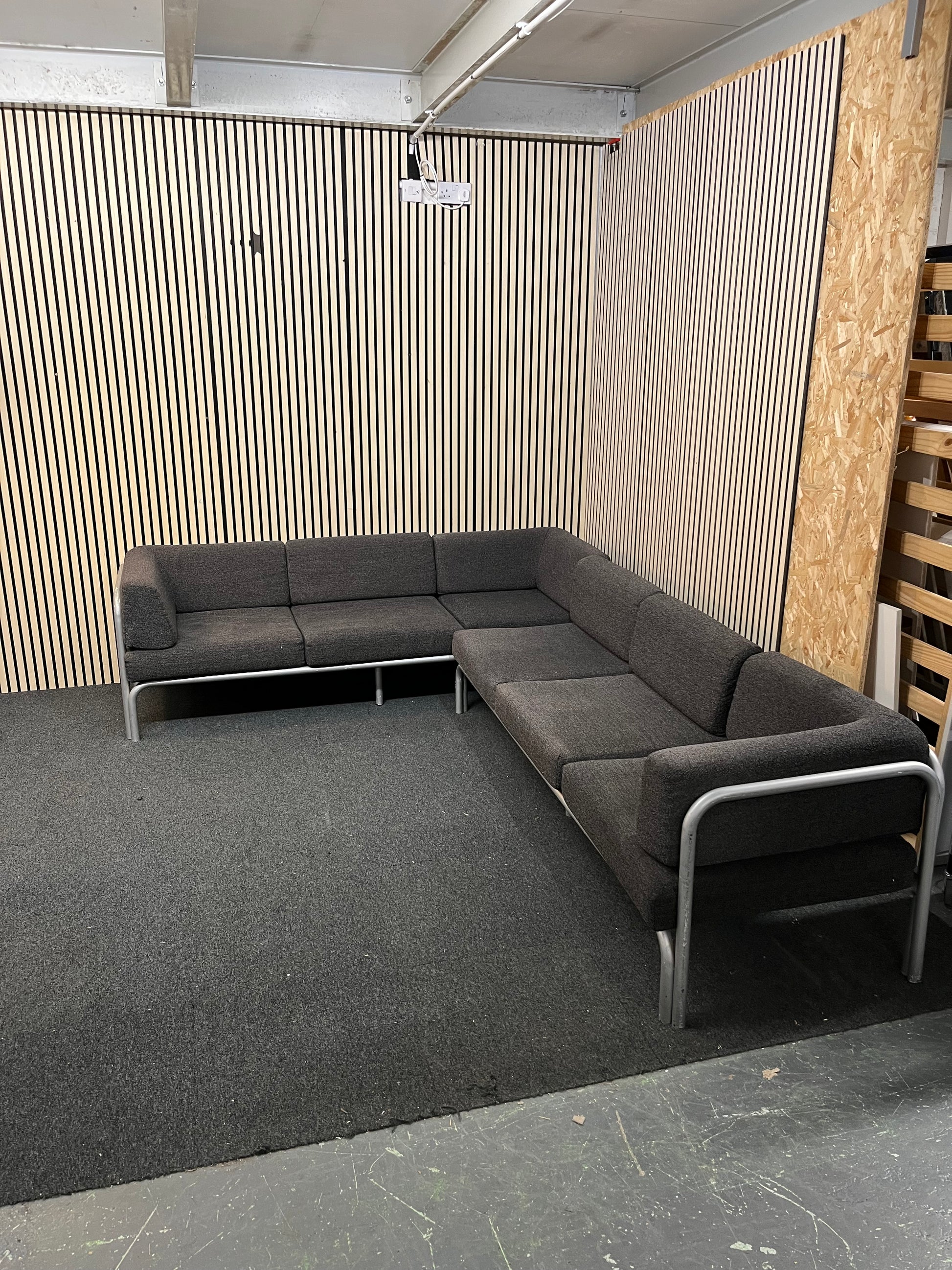 Modular charcoal fabric corner suite with chrome frame 1126