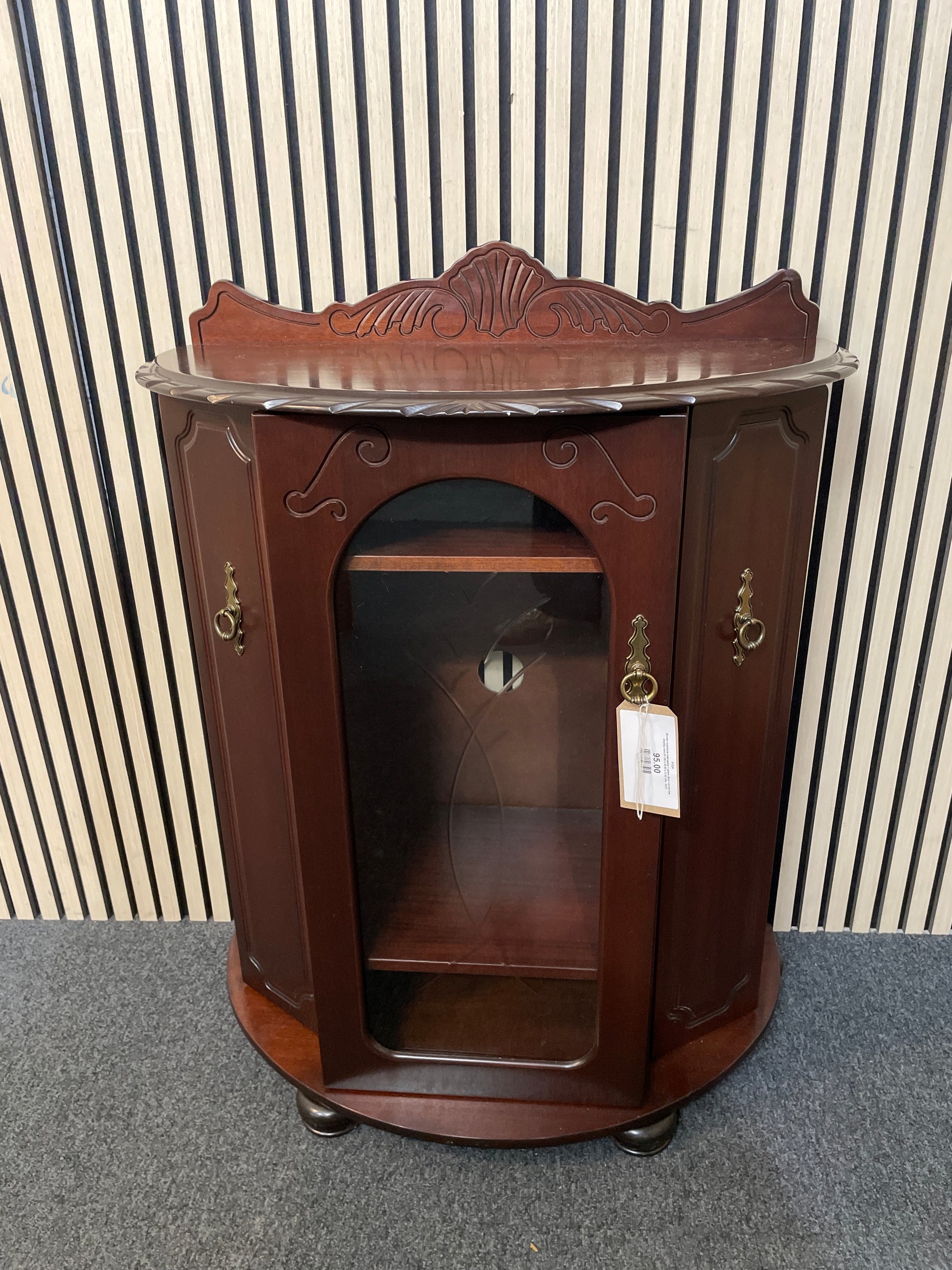 Ornate rossmore mahogany 1 glass door corner low display unit (H 100 x W 83 x D 42 cm) 4225
