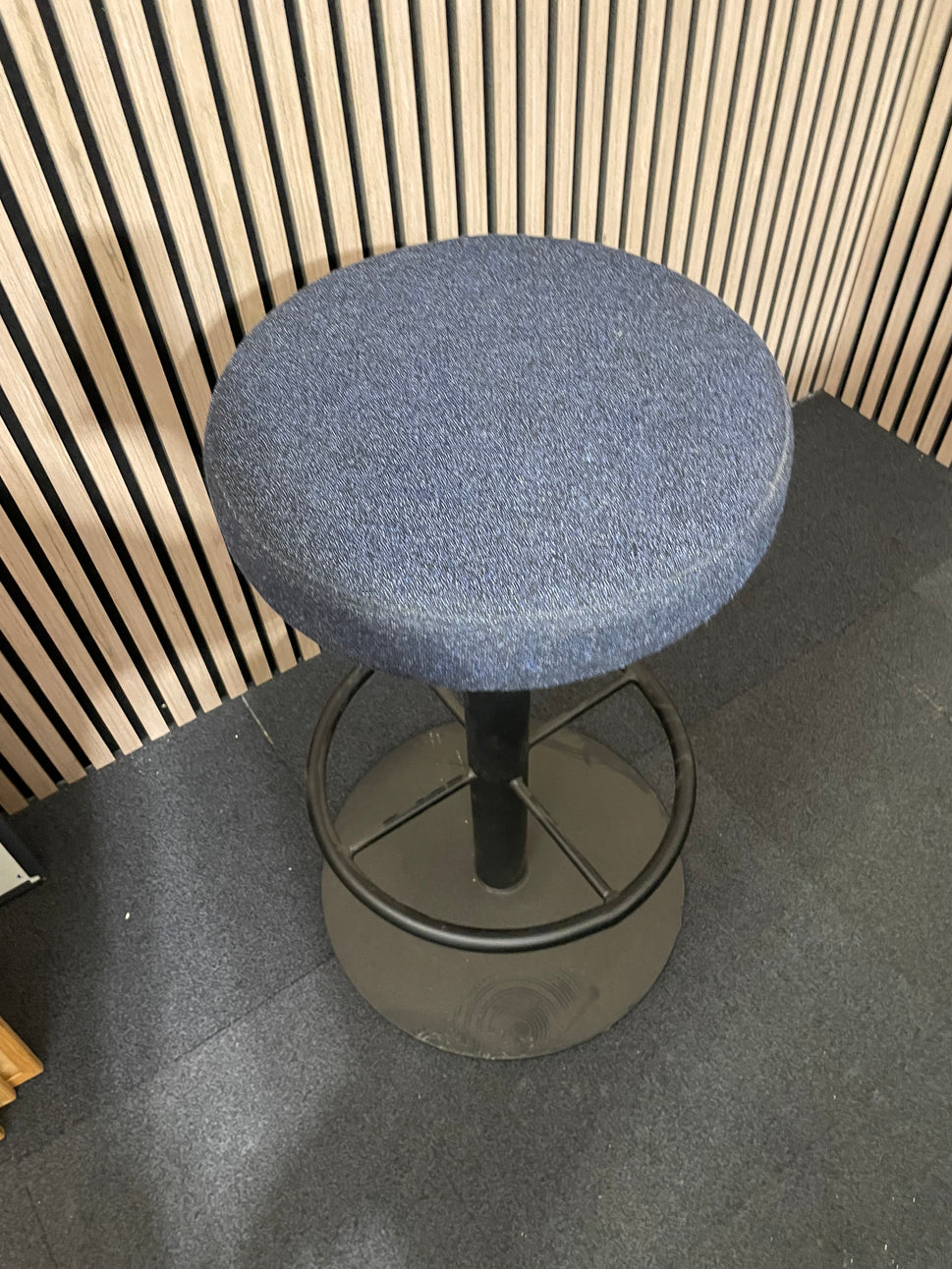 Ex-Demo Navy Fabric Round High Stool w/ Foot Rest