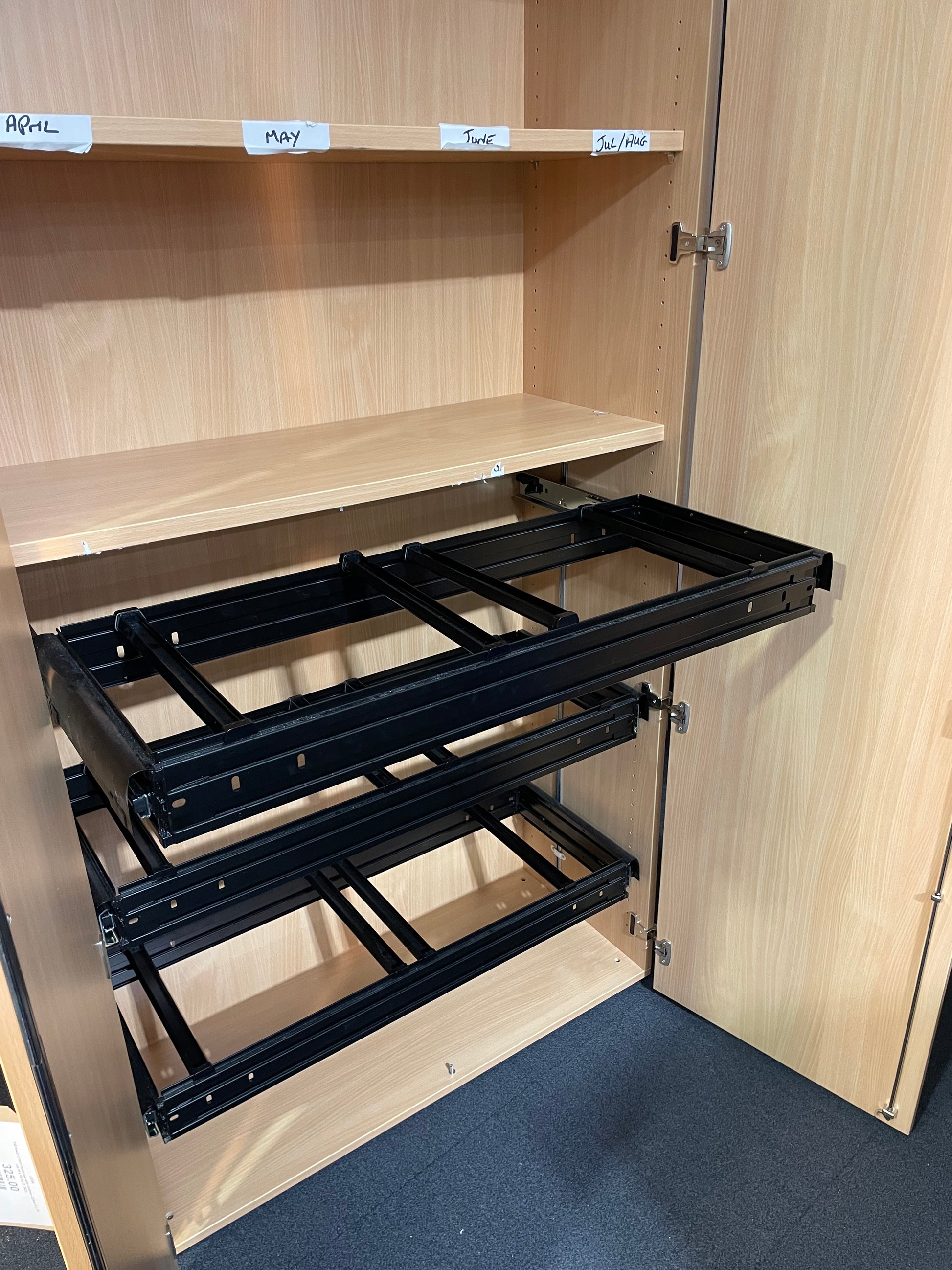 Tall beech 2 door bookcase with shelves- 225cm H x 99 cm W x 45 cm D 3425