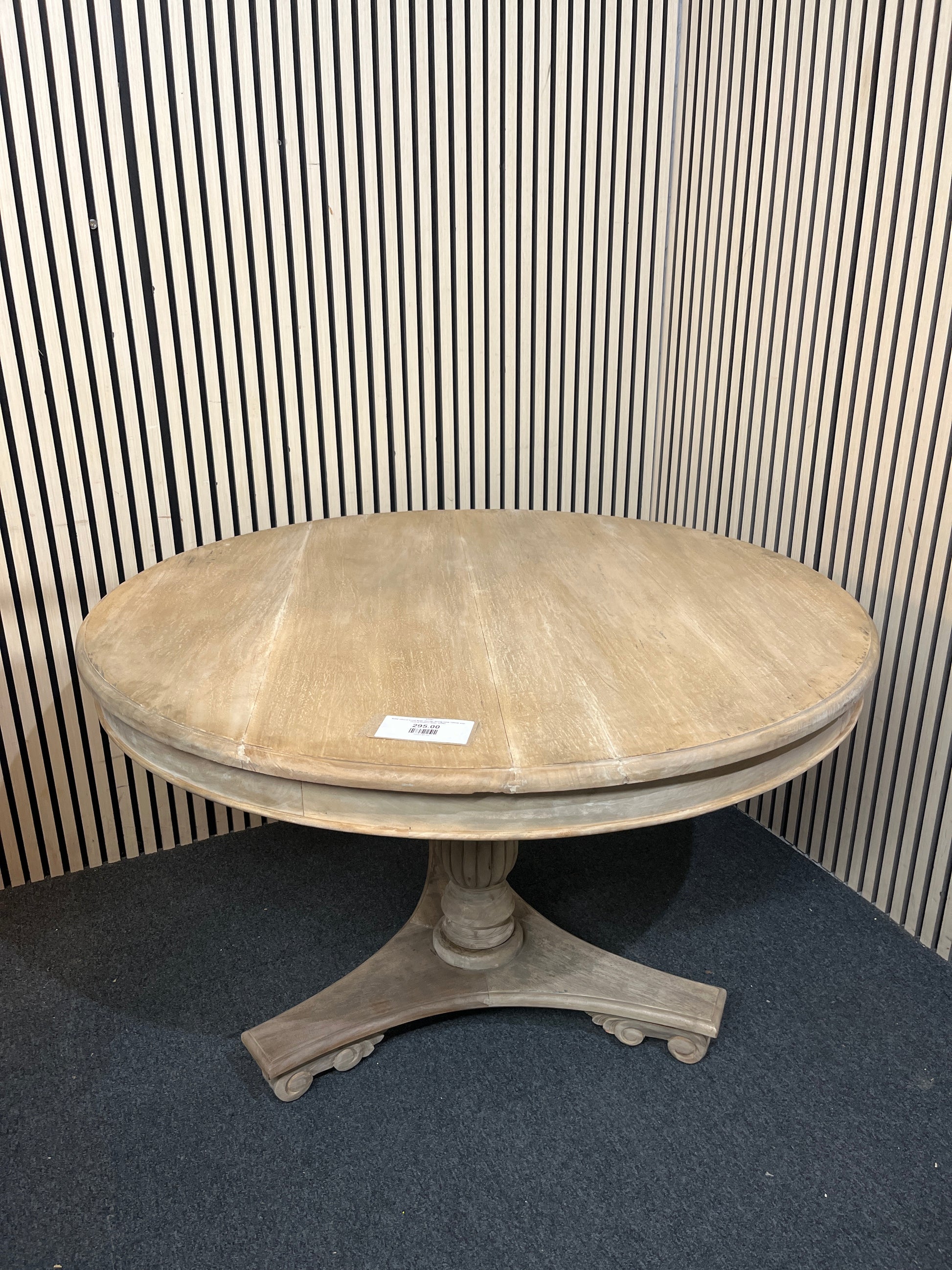 Solid natural wood large circular dining table 1200W with central podium base 43542