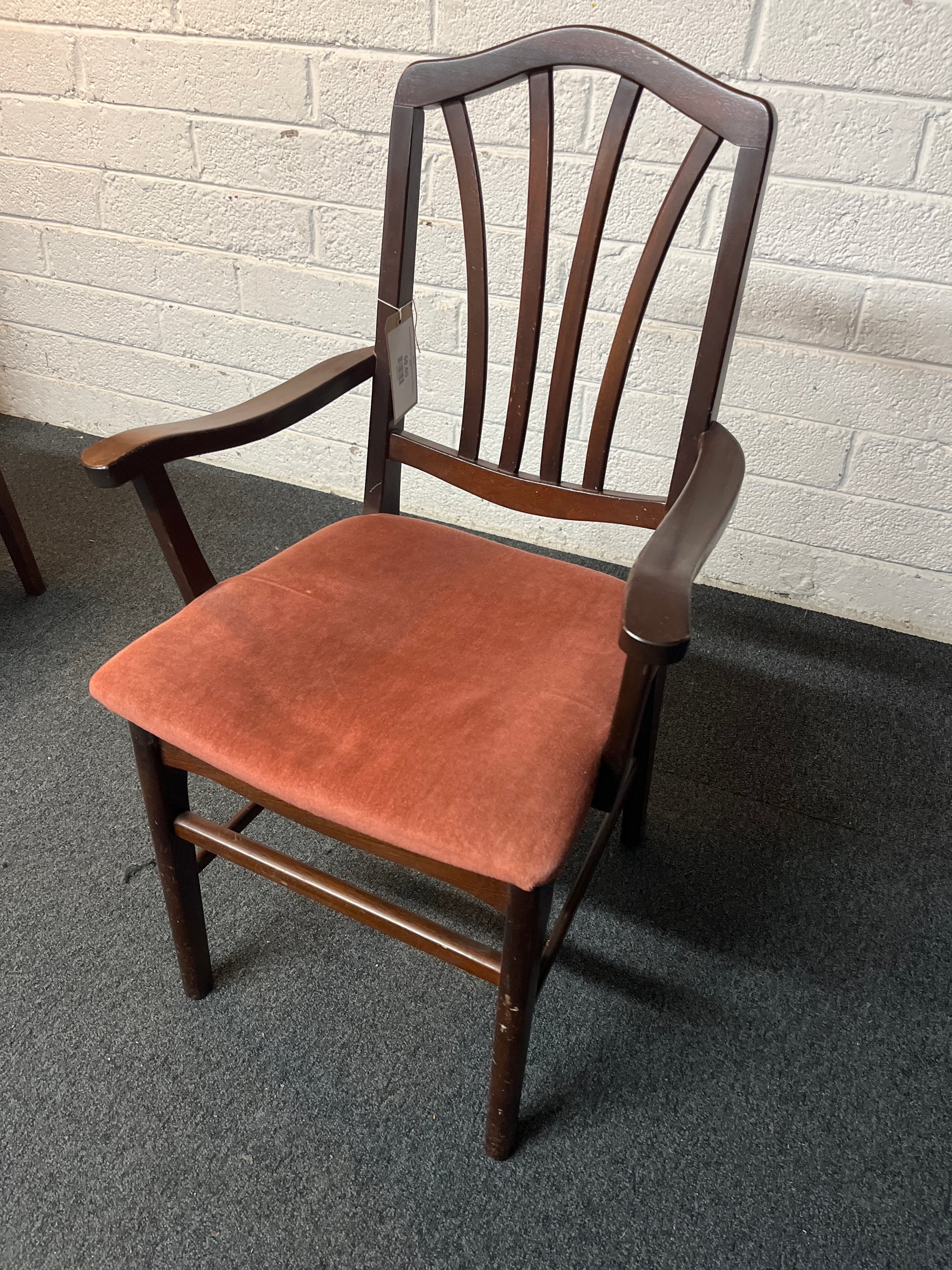 Mahogany framed, wine seat fabric carver dining chair 2225