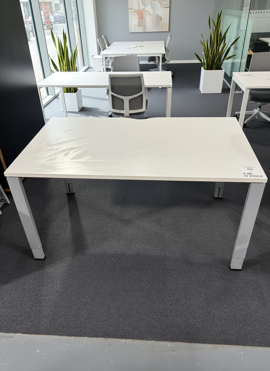 1600x800 white laminate scallop top straight desk with metal manual height adjustable frame