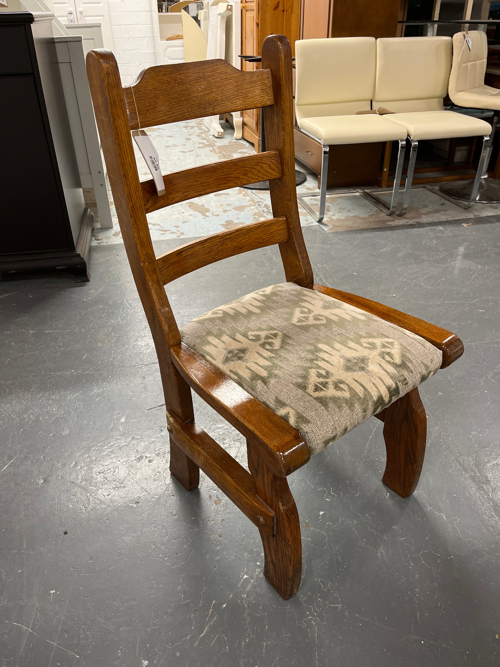 Solid high back dutch oak kitchen chair with fabric seat cushion 2125