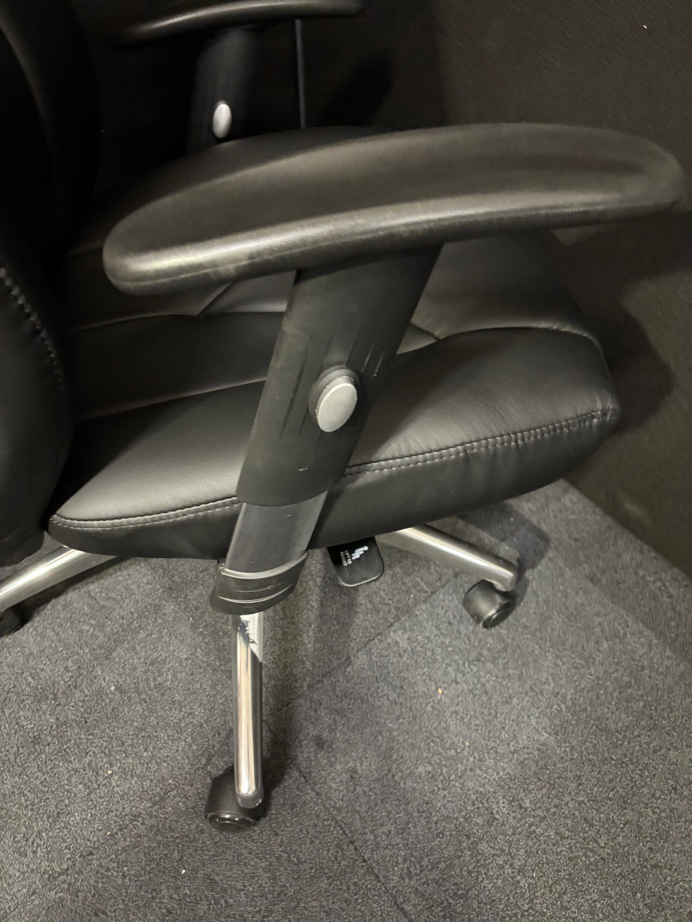 Odessa liquidated high back executive chair - black faux leather, polished metal base, height adjustable arms, price inc vat