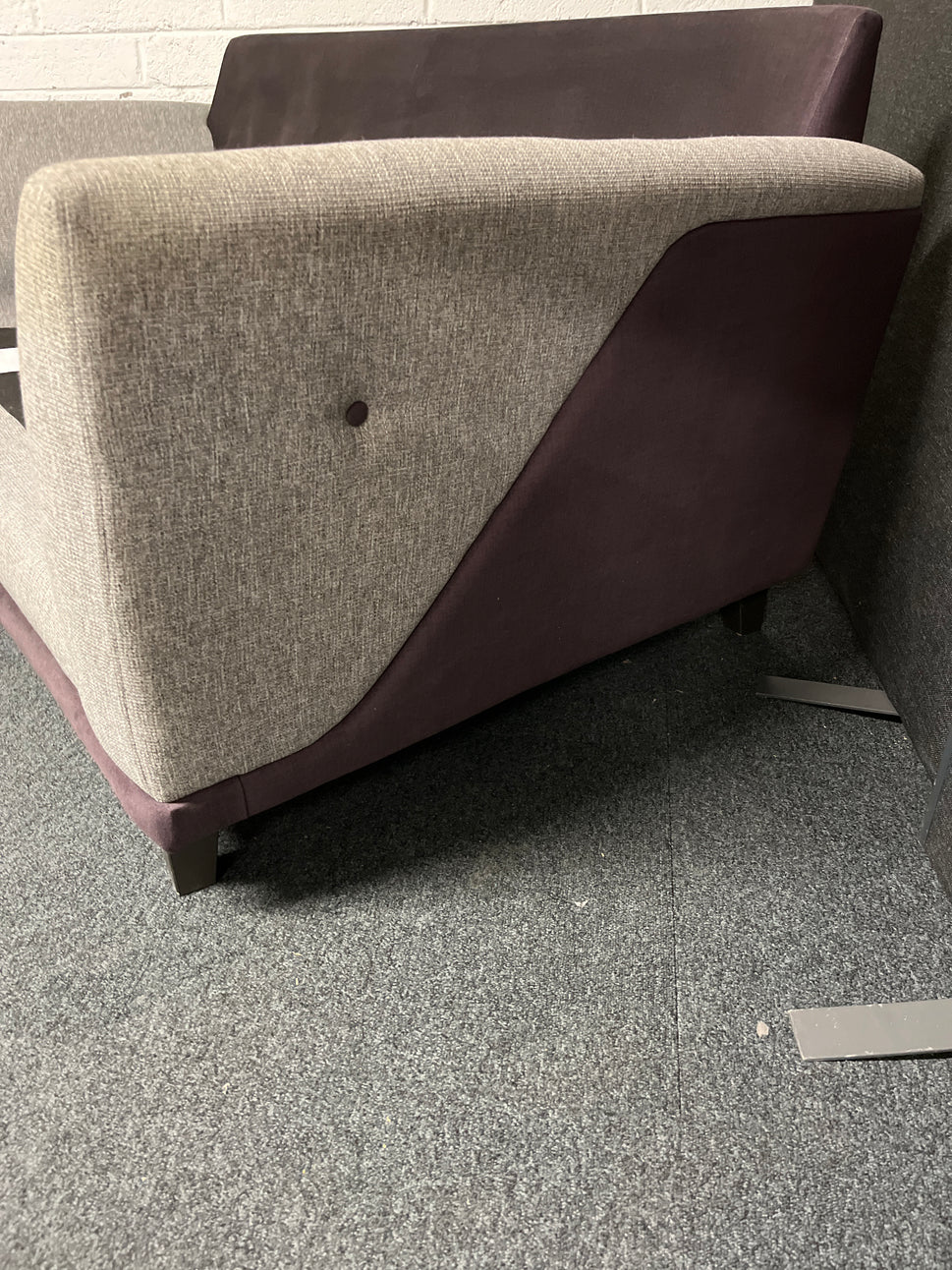 Oatmeal fabric and violet 2 seater sofa with matching cushions 1225