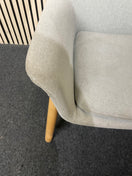 modern grey fabric armchair with wooden legs. 44795