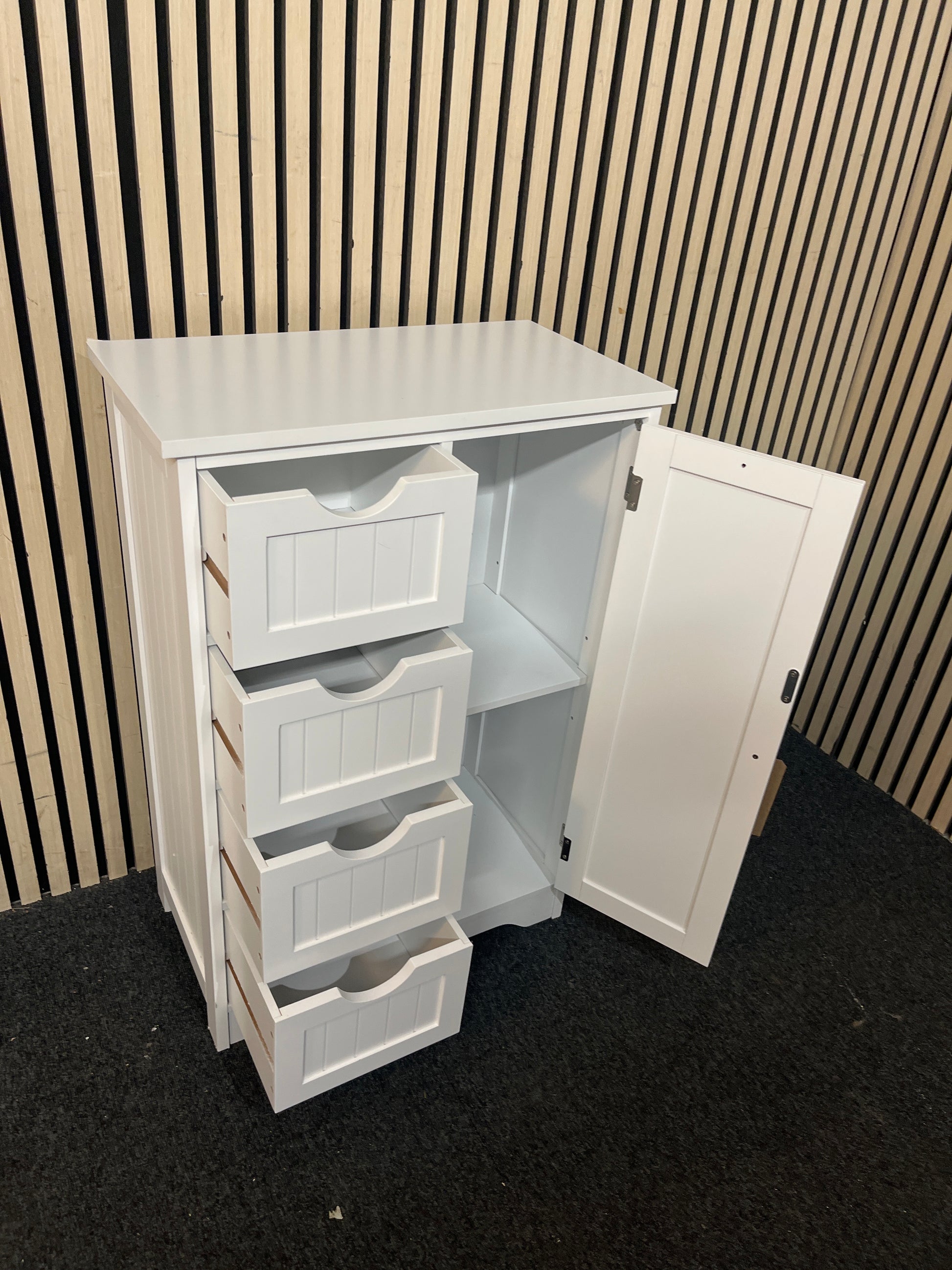 White laminate 1 door 4 drawer bathroom unit 43896