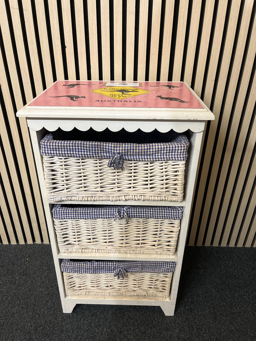 White wood and rattan 3 drawer tall boy 1126