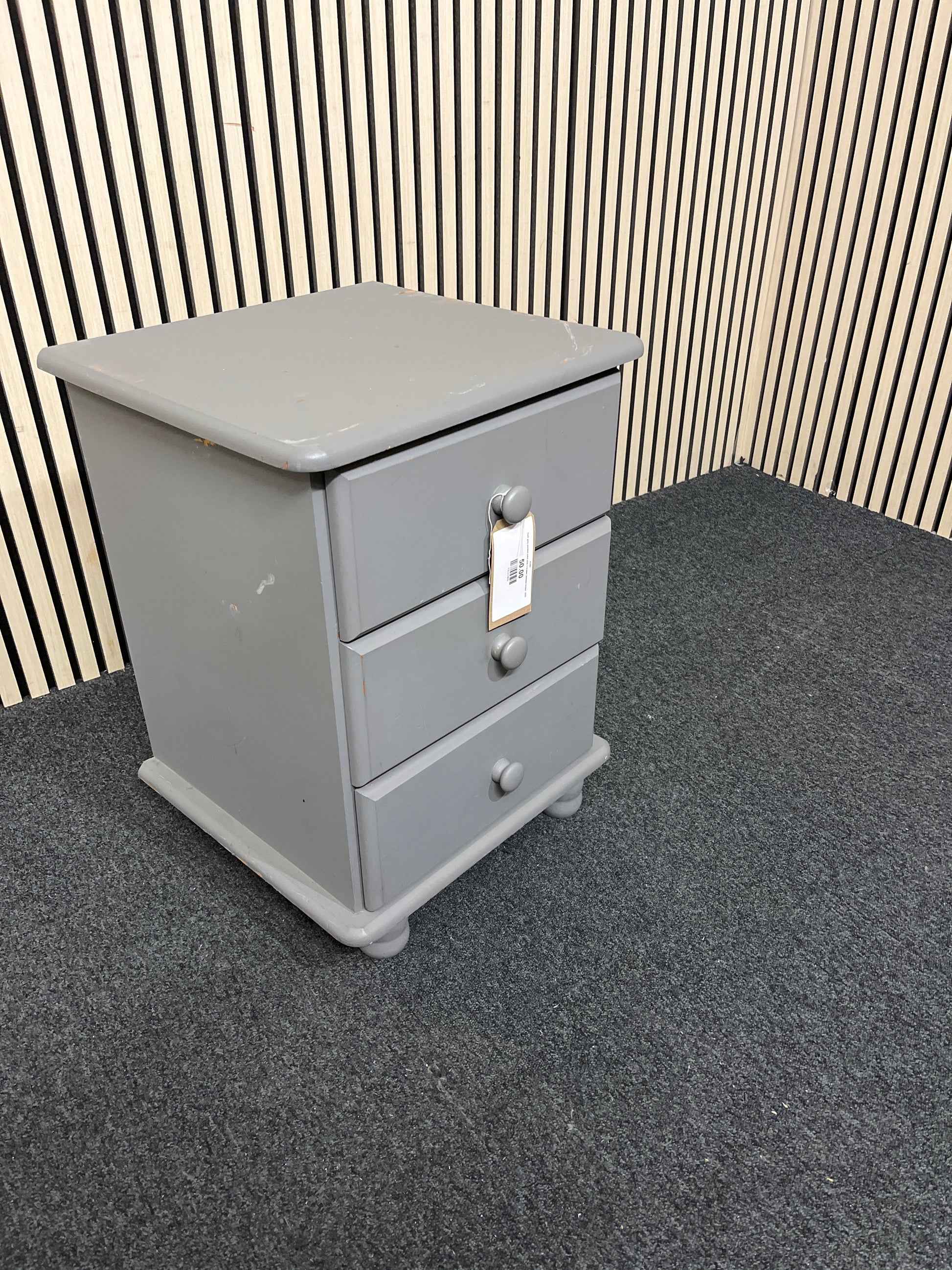 Dark grey painted solid pine 3 drawer bedside locker 2425