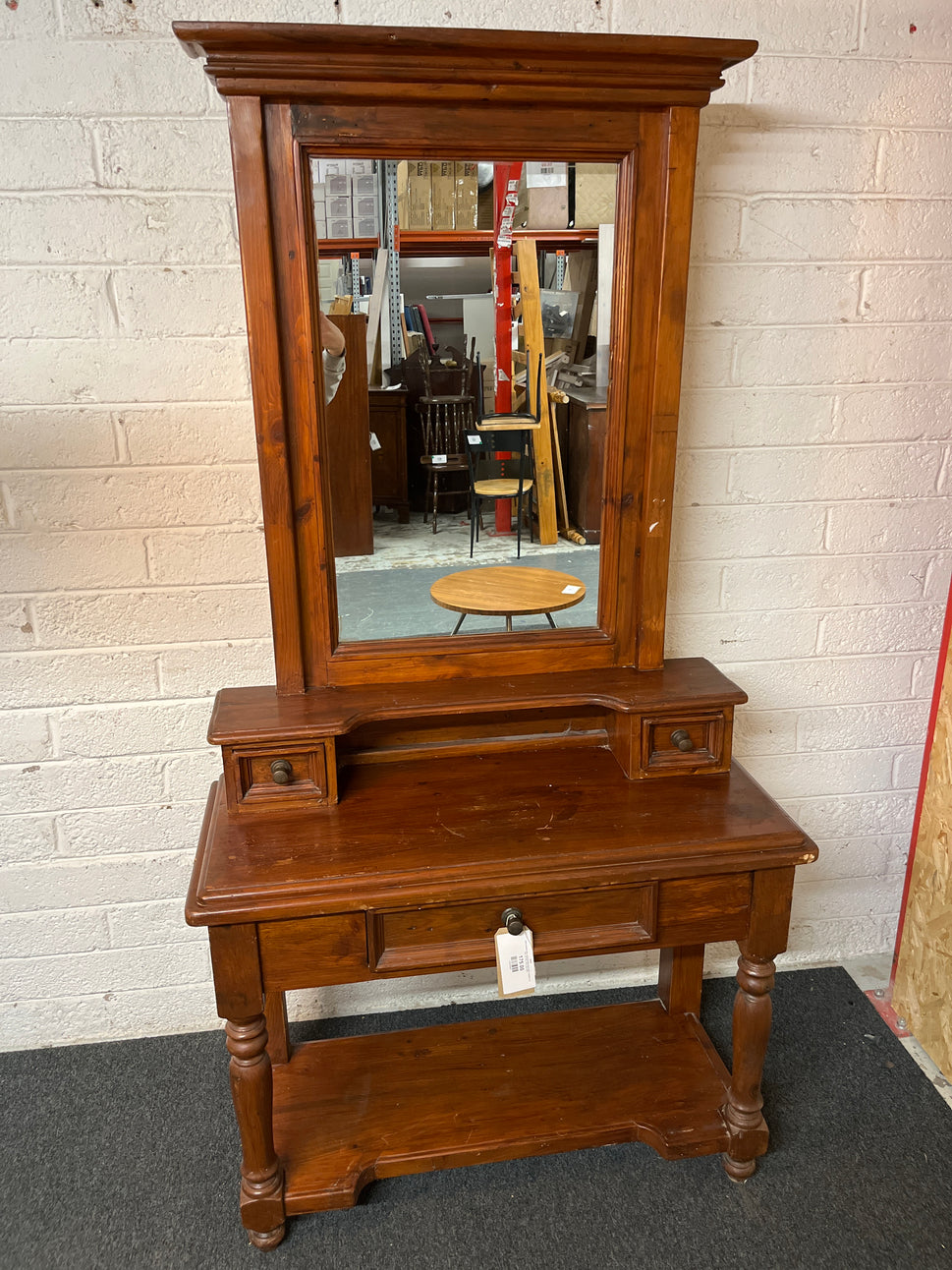 Solid stained pine mirrored hall stand with 3 drawers ( H 194 x W 100 x D 43 cm) 1325
