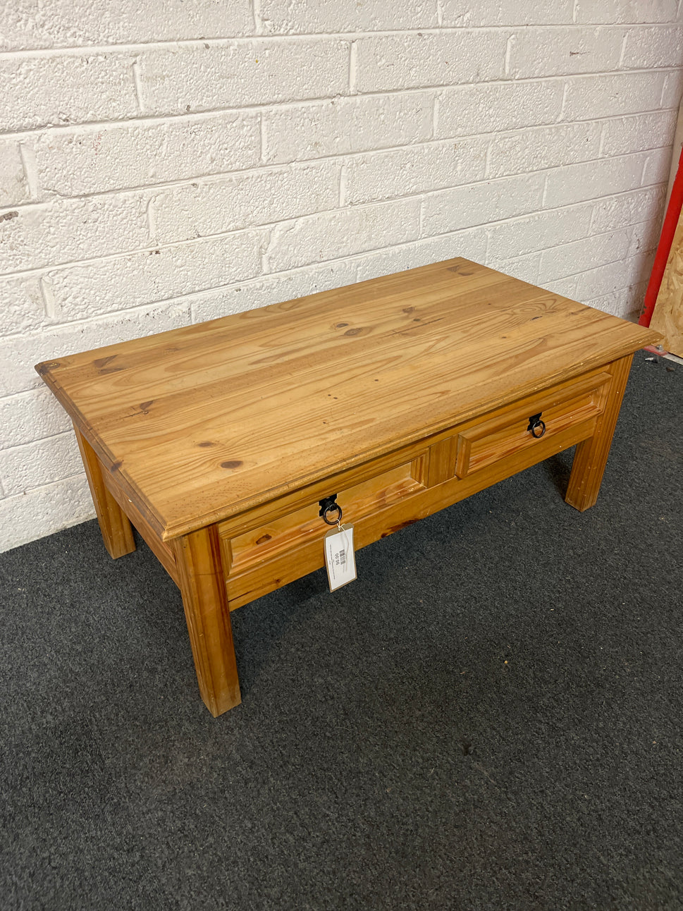 Waxed pine low rectangular coffee table with drawers 3225
