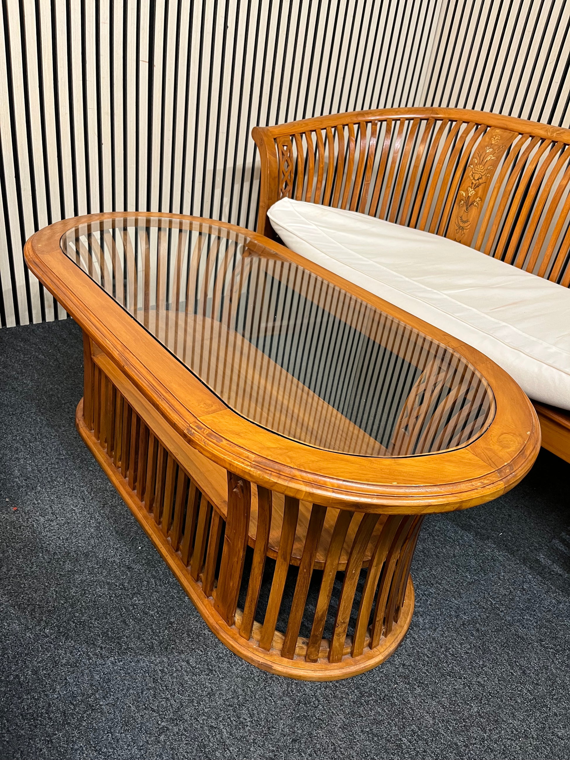 Indonesian solid teak conservatory set 2+2+1+coffee table with white fabric cushions 1126