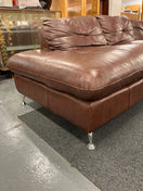 Large brown leather corner sofa in sections with chrome legs 44538
