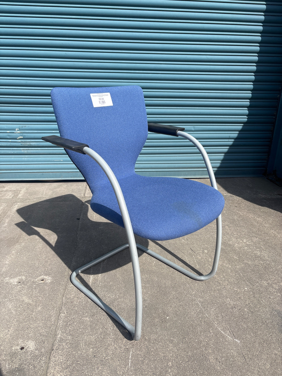 Orangebox Light blue high back cantilever meeting chair with arms, grey powder coat metal frame. Qty of 10 no. matching. Price inc VAT