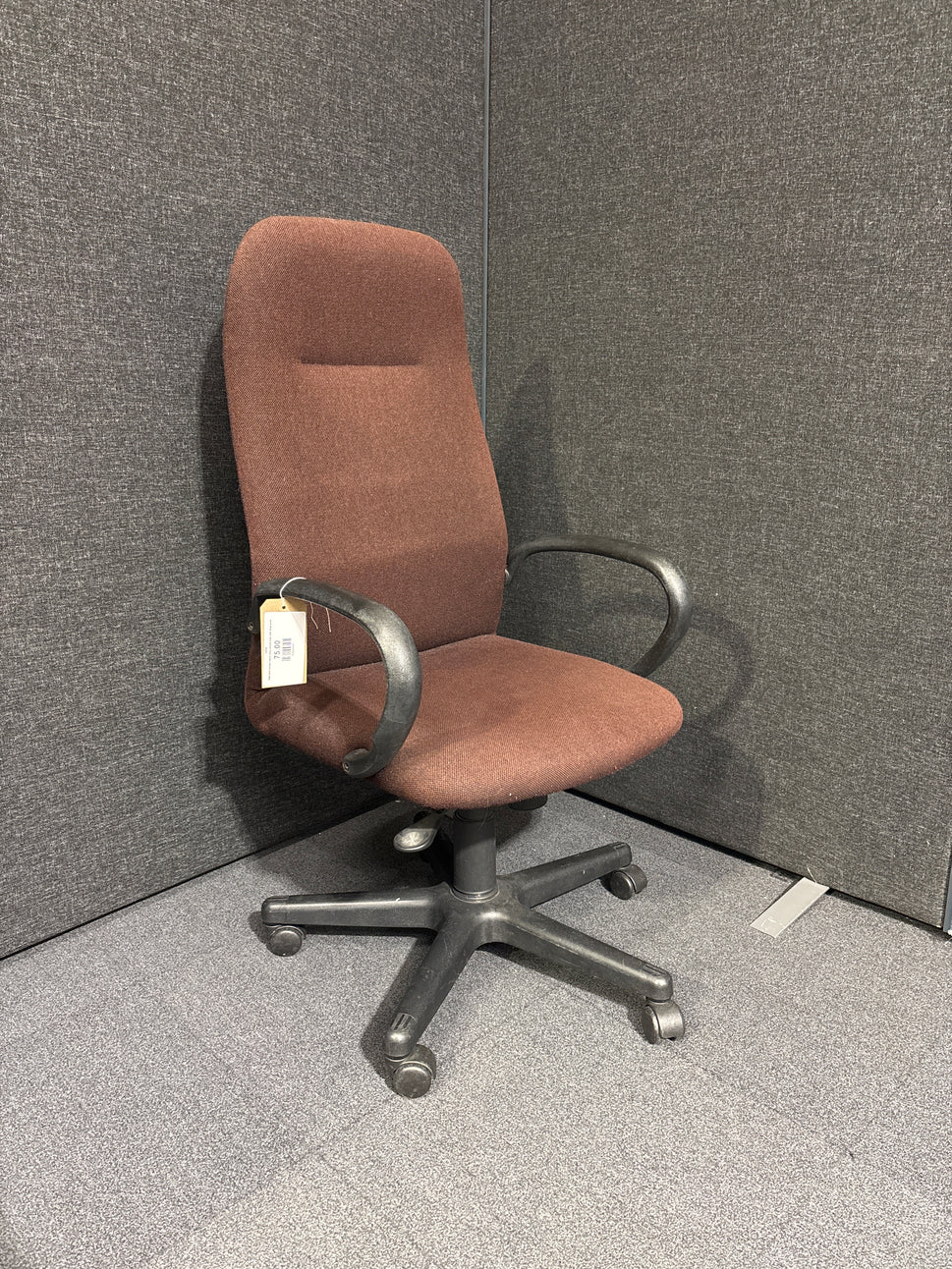High back brown fabric exce swivel chair with loop arms