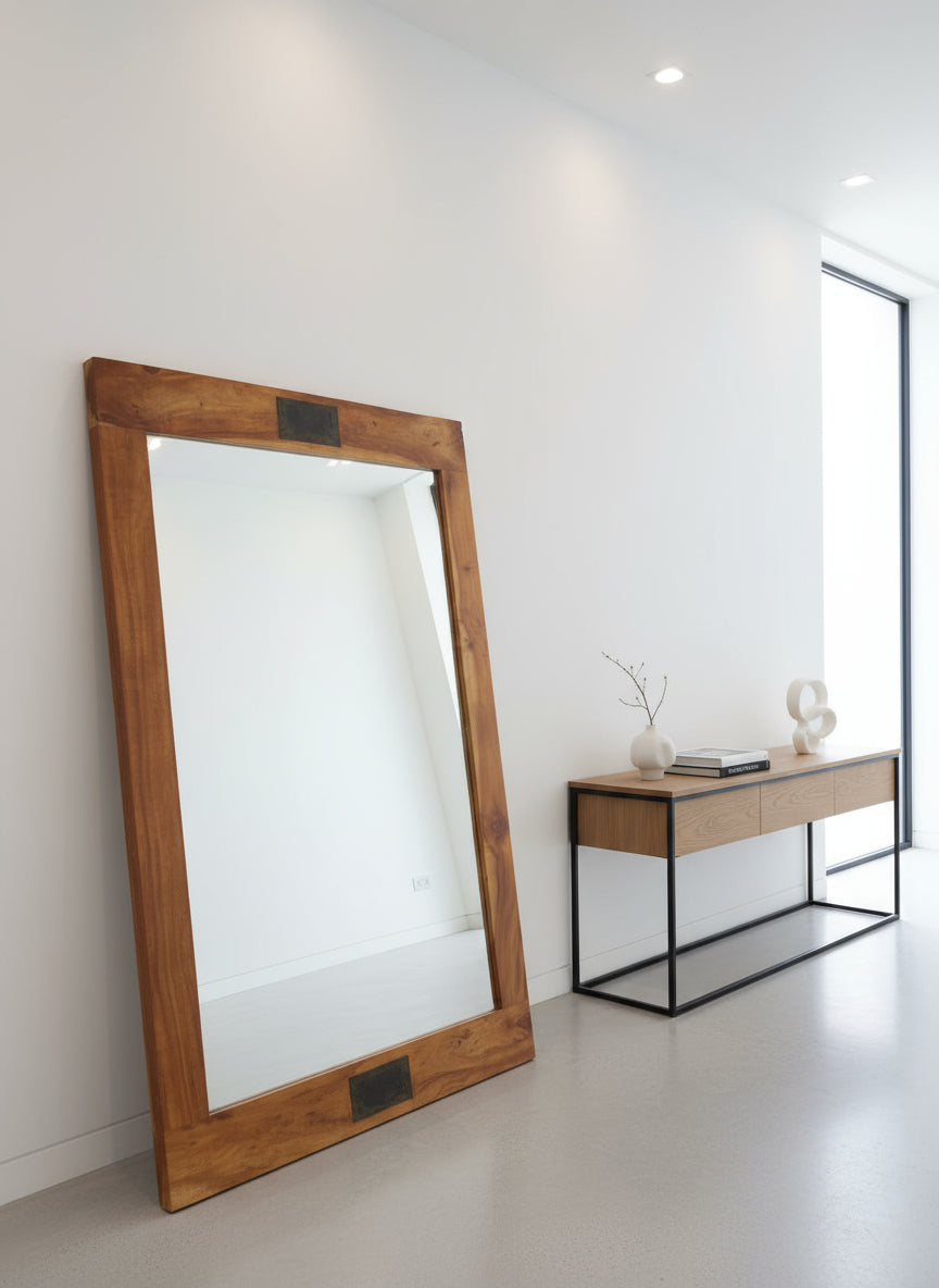 Solid dark wood stained large mirror (H 100 x W 70 cm) 2225