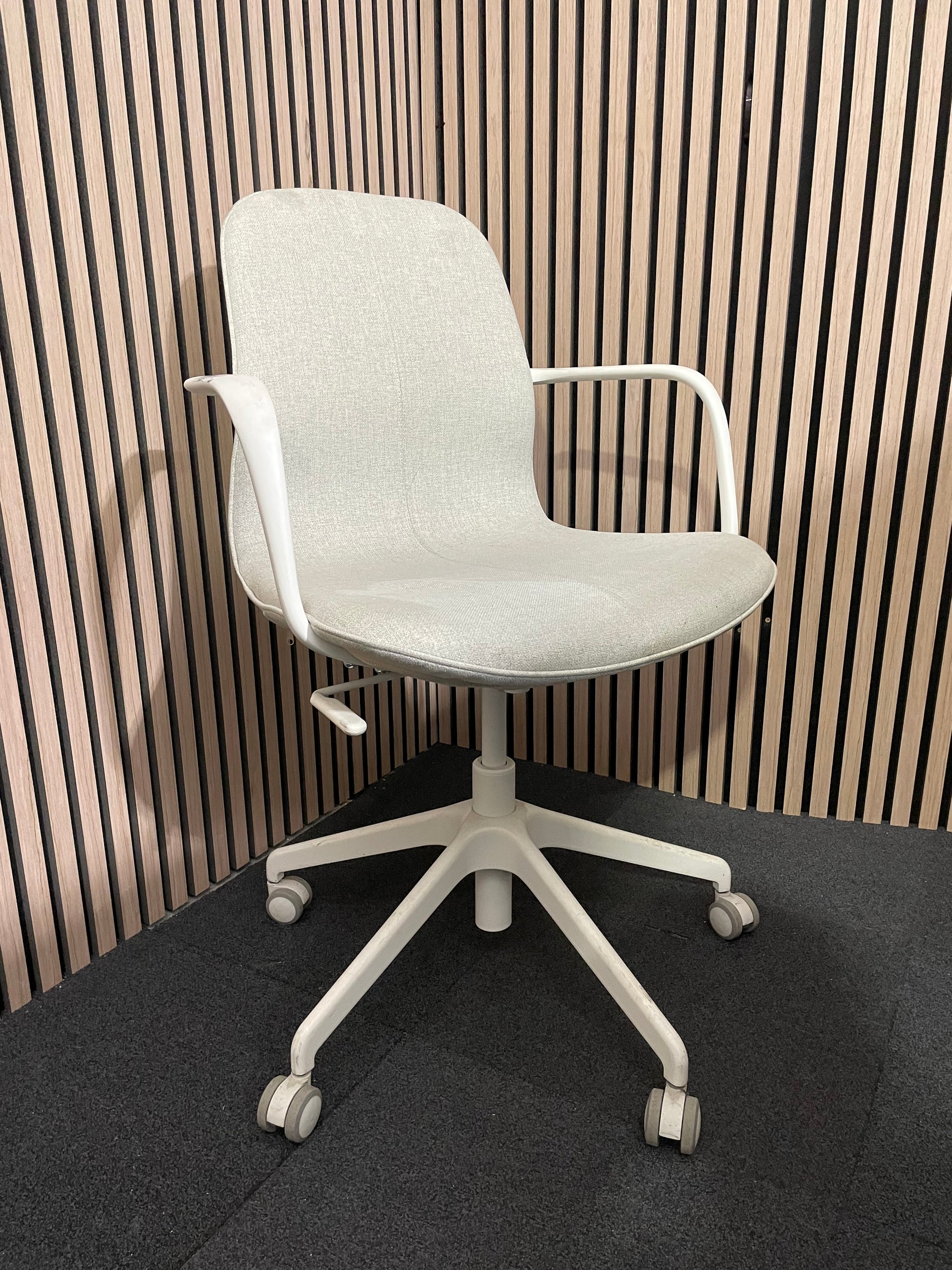 Ikea Style Cream Fabric Swivel Chair- black and white frame