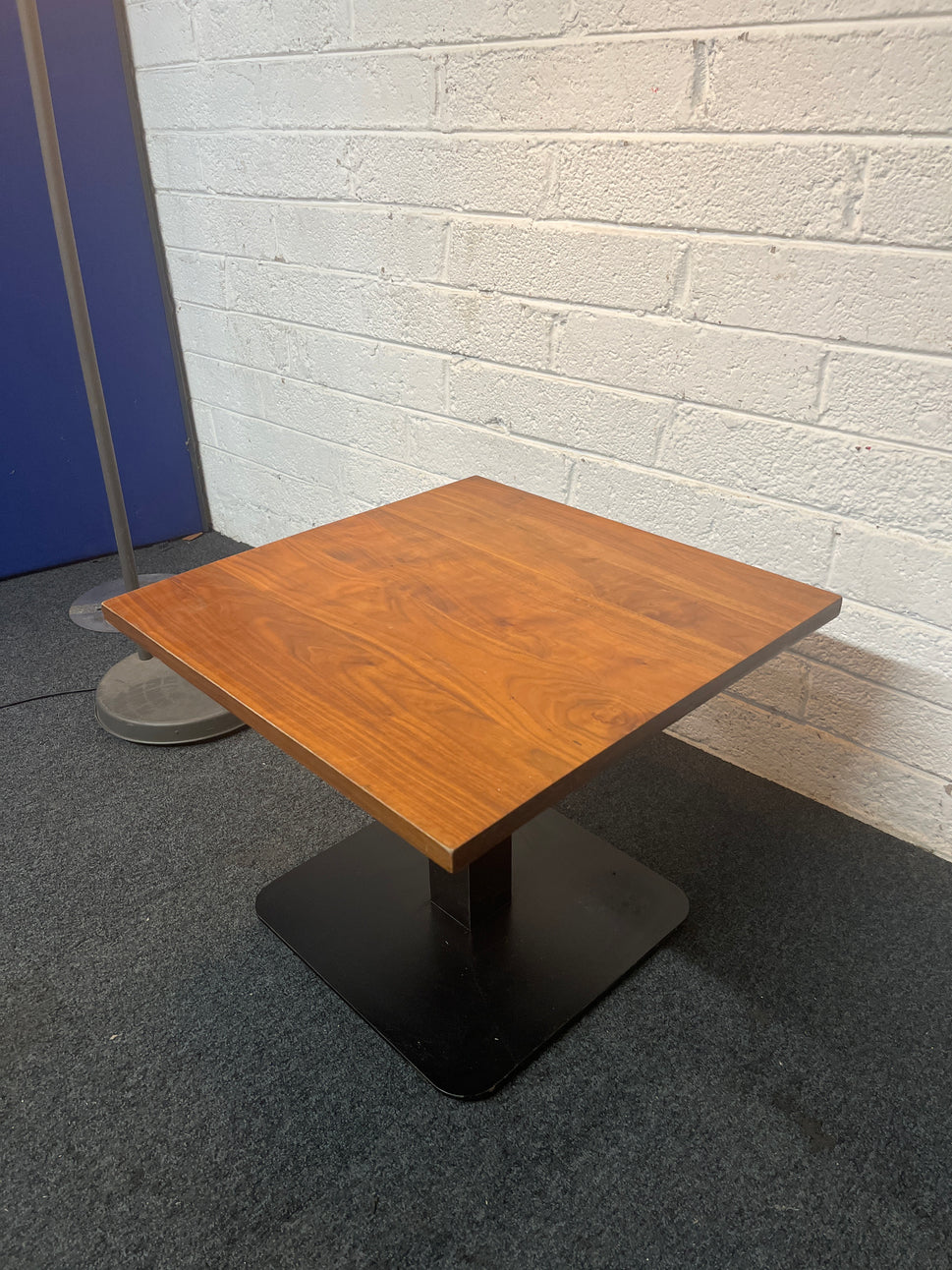 Dark wood 60x60 square dining table with metal base