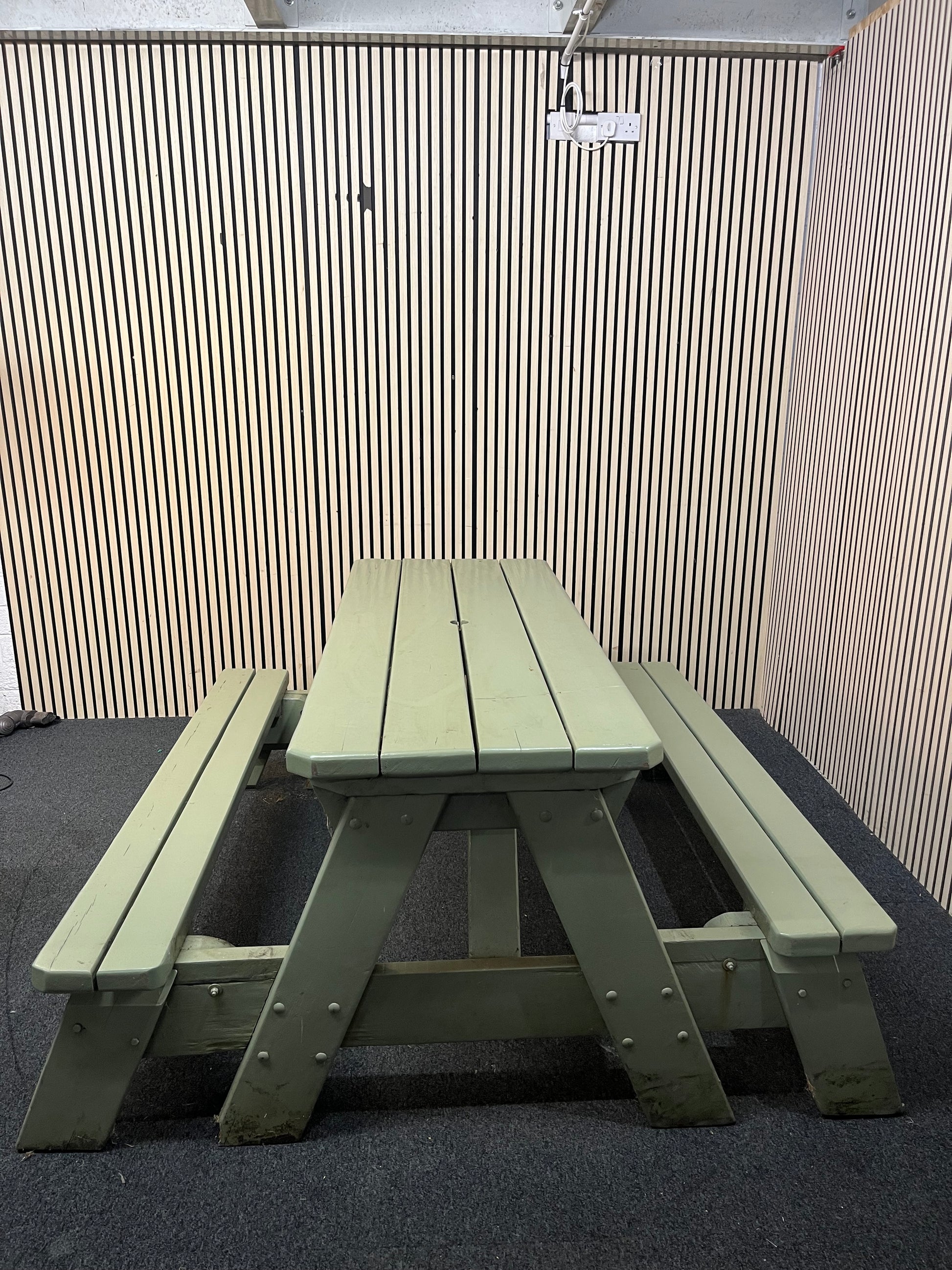 Large solid wood table bench combo with green pastel weather coat (width 165 cm) 43524
