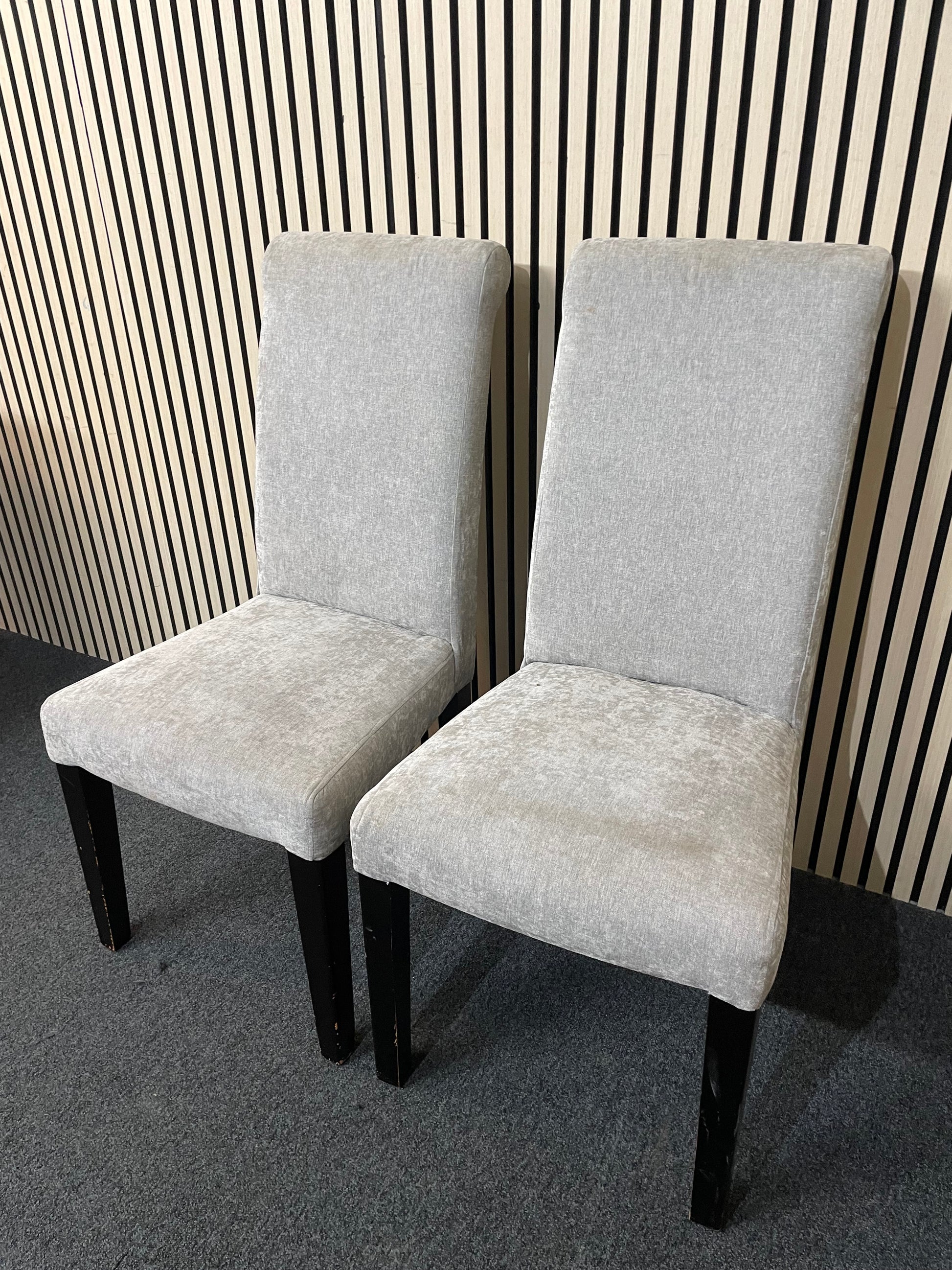 Pair of grey fabric upholstered dining chairs 3126