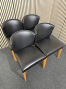 Set of 4 no. beech frame, black leatherette curved back dining chair 44452