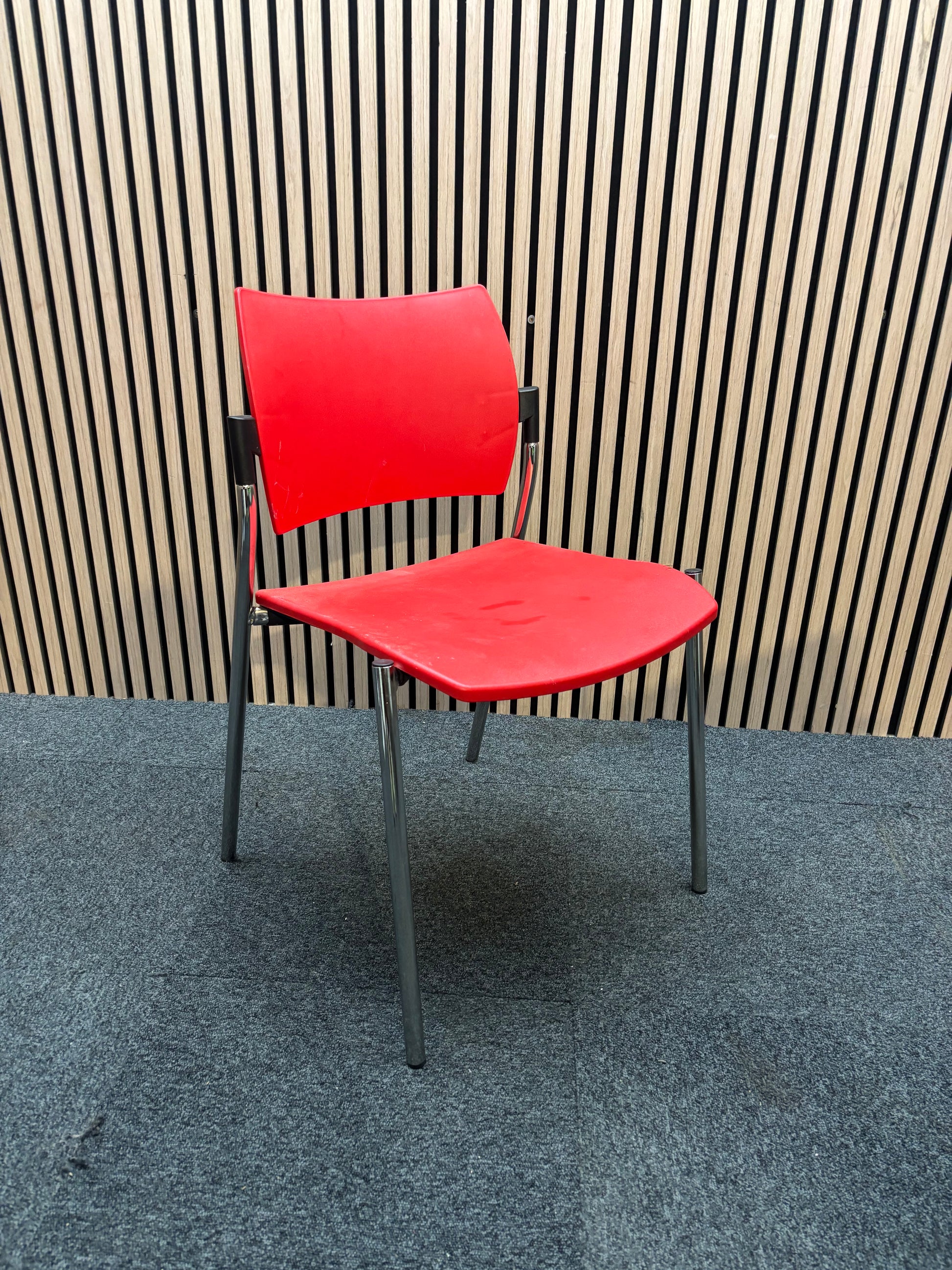 Boss design dream Red plastic framed stacking chair, chrome frame