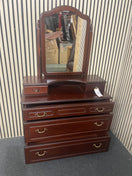 Dark mahogany 3+2 chest with mirror (H 86 x W 93 x D 40 cm) 44644