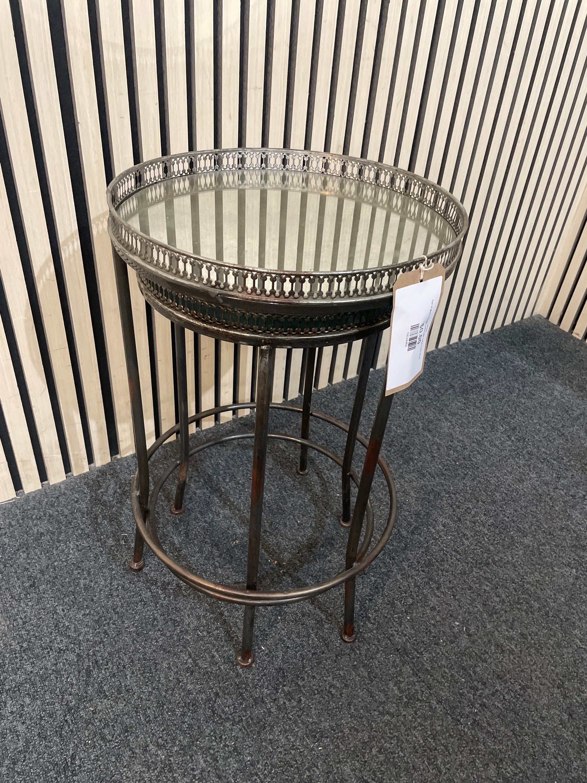 Pair of glass circular tables with metal frame 43332